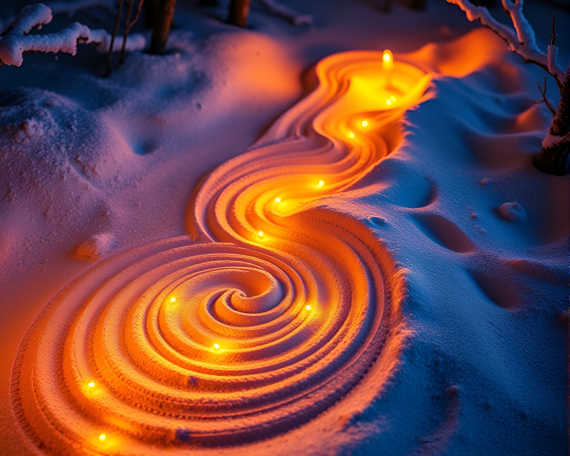 Mystical Sand Swirls in Winter Torchlight LED Art – free AI stock image
