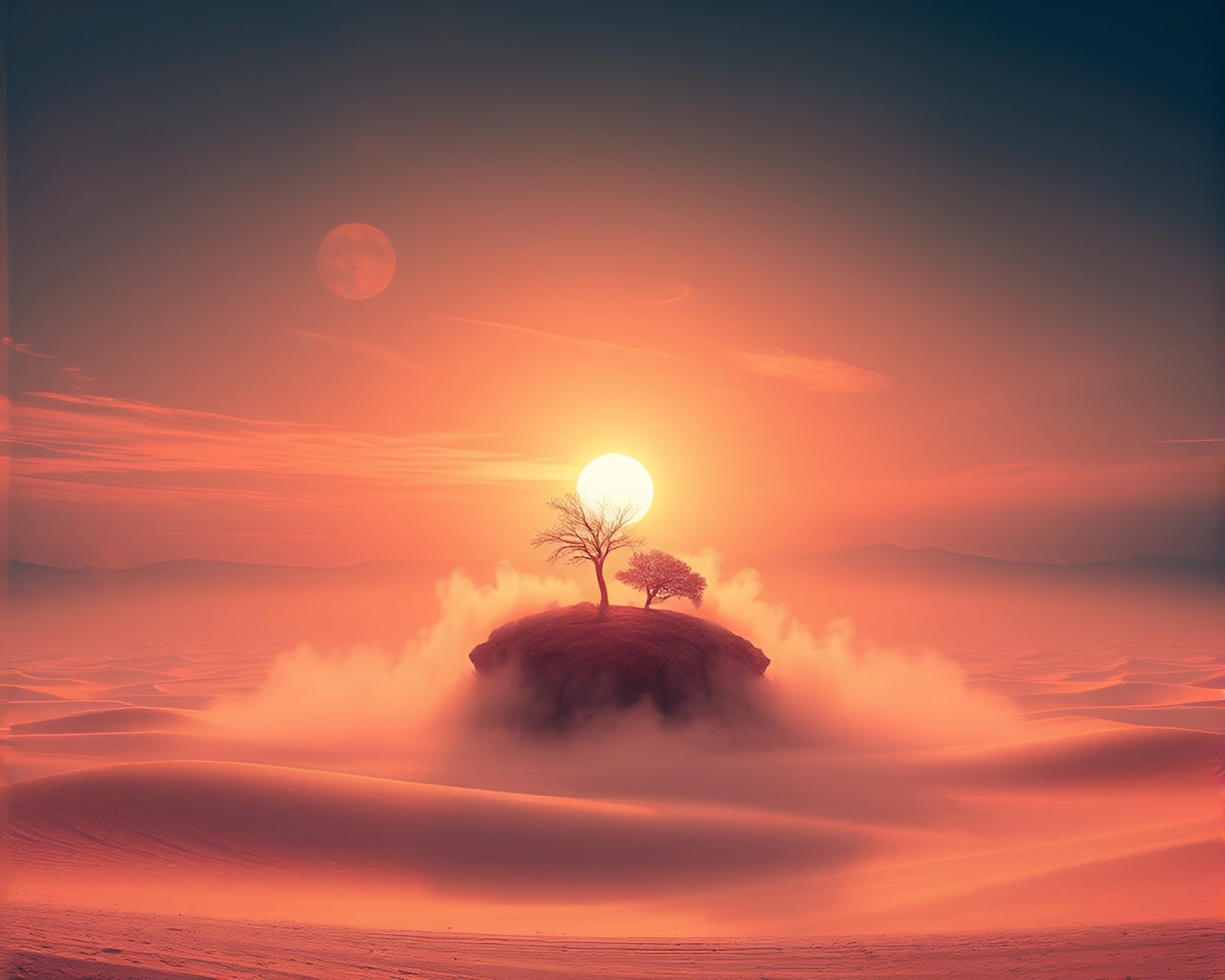 Surreal infrared photo of dust particles over floating island