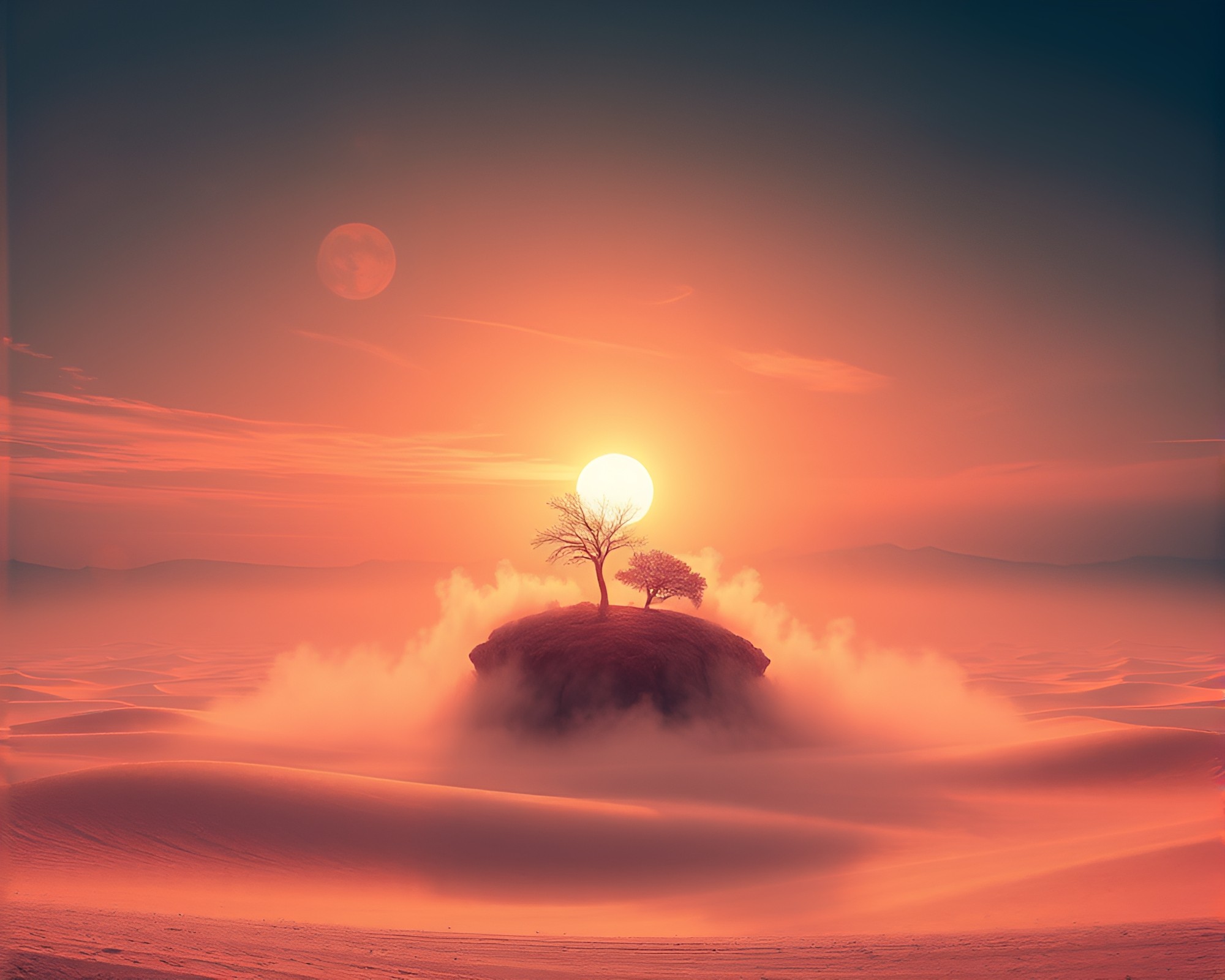 Mesmerizing Floating Desert Island at Sunset – free AI stock image