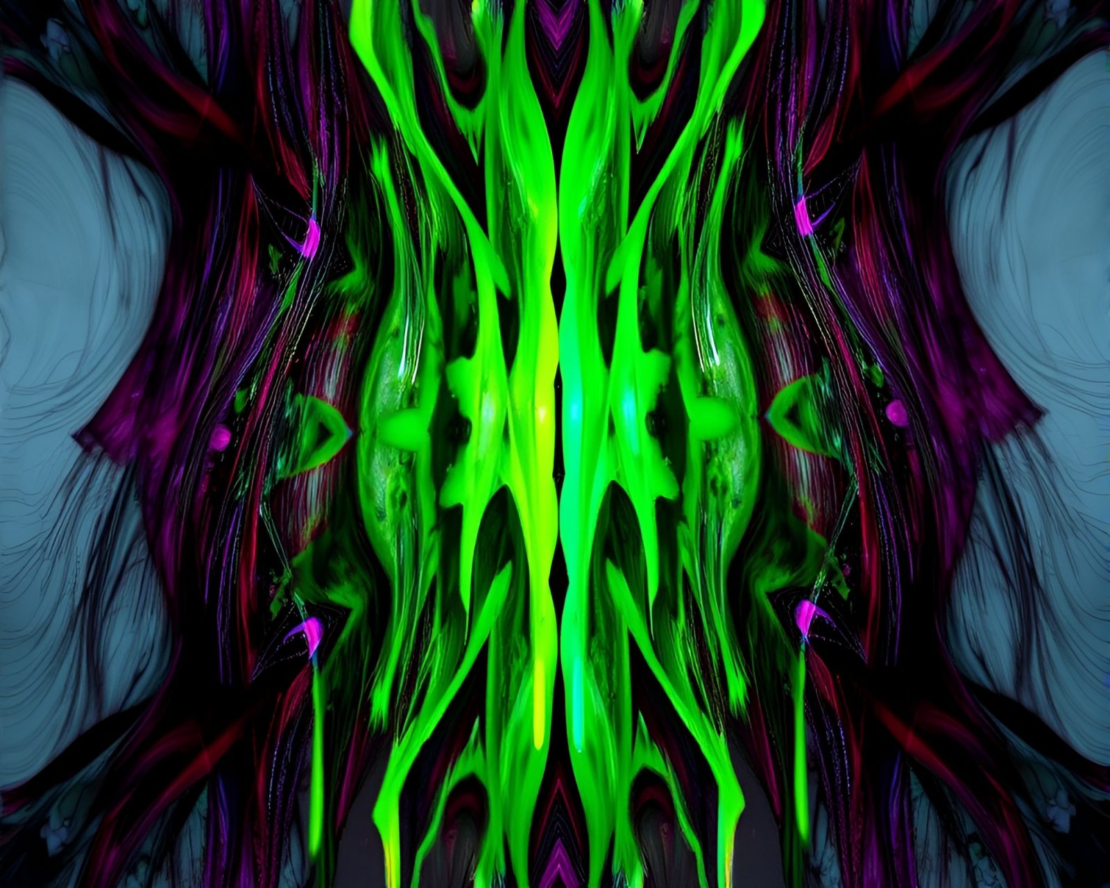 Colorful hair design with dripping paint in kaleidoscope view