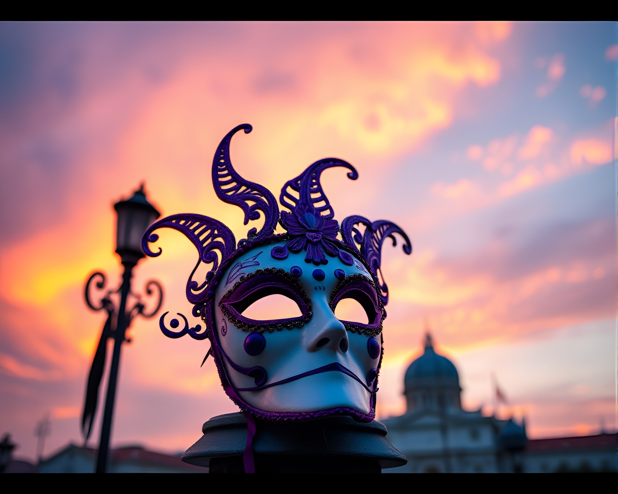 Venetian Mask at Sunrise: HDR Color Pop Photography – free AI stock image