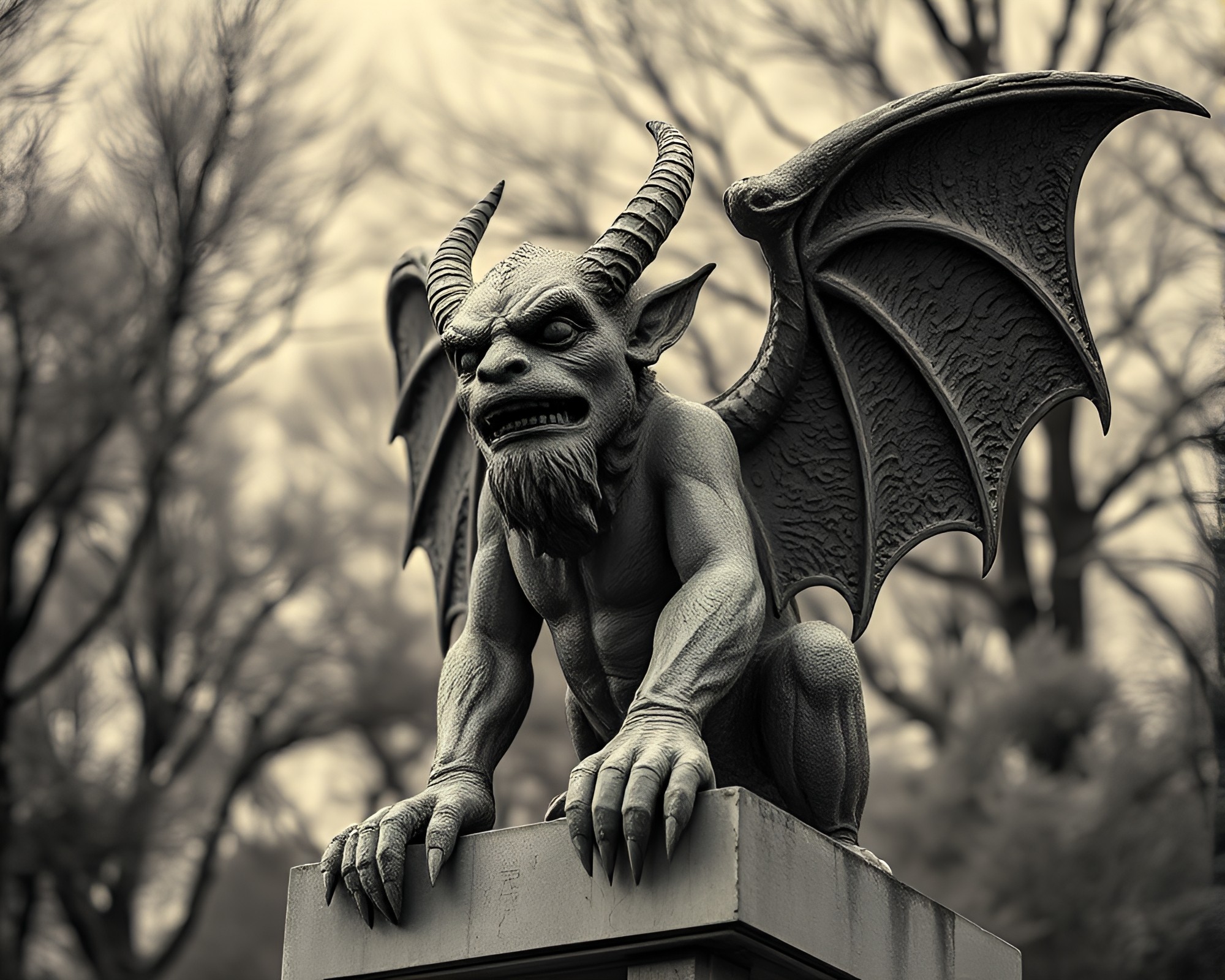 Enigmatic Gargoyle Collage in Infrared Monochrome – free AI stock image