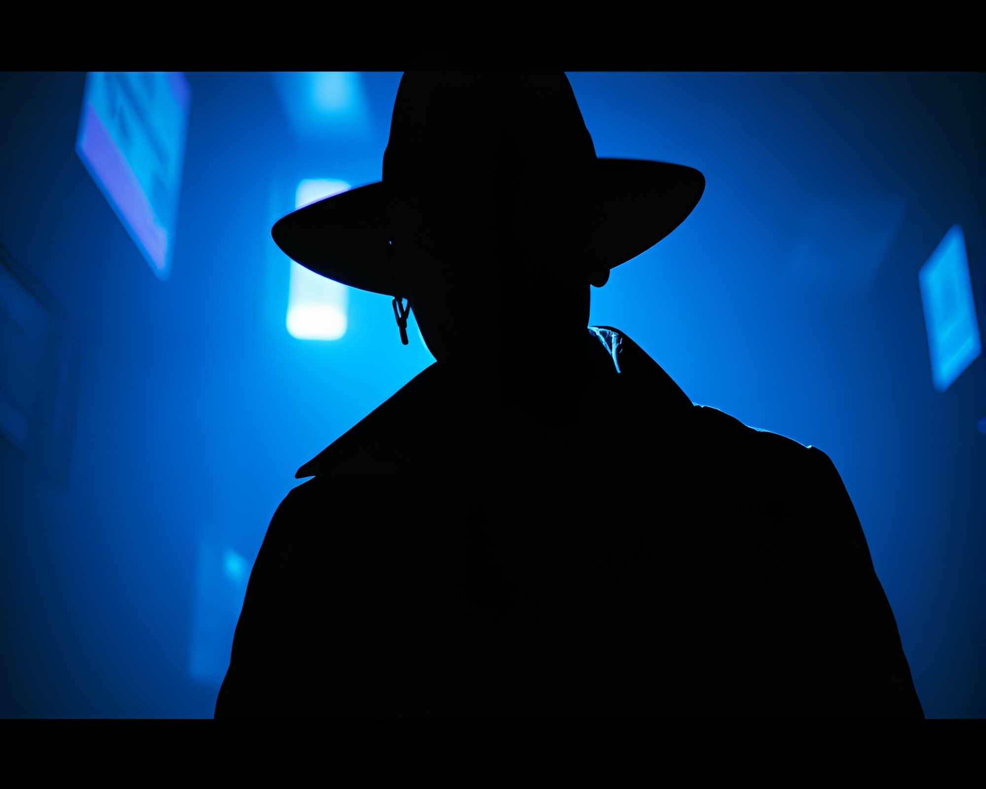 Cyberpunk vigilante in cobalt shadows – free AI stock image