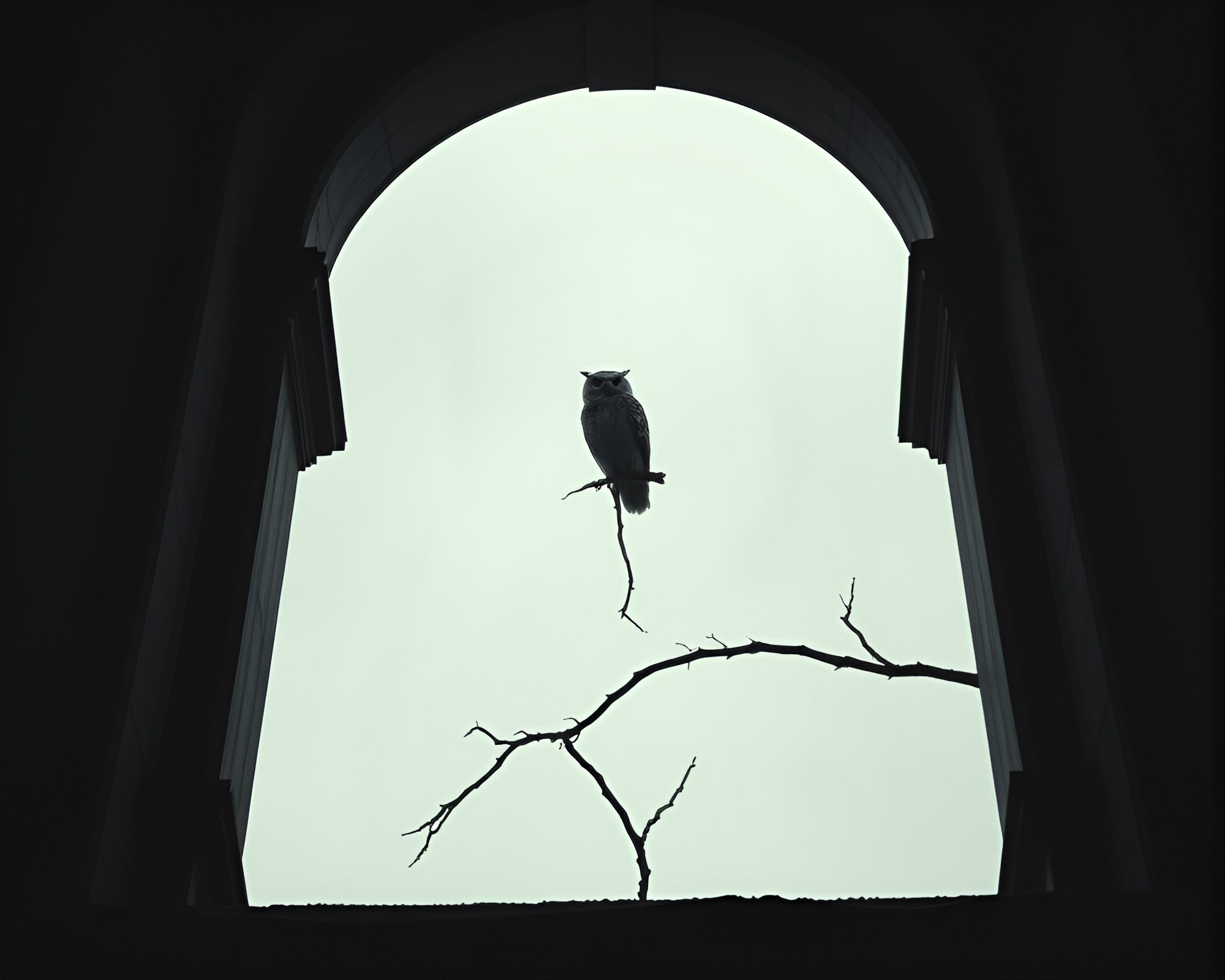 Ethereal Owl Perched Within Architectural Frame – free AI stock image