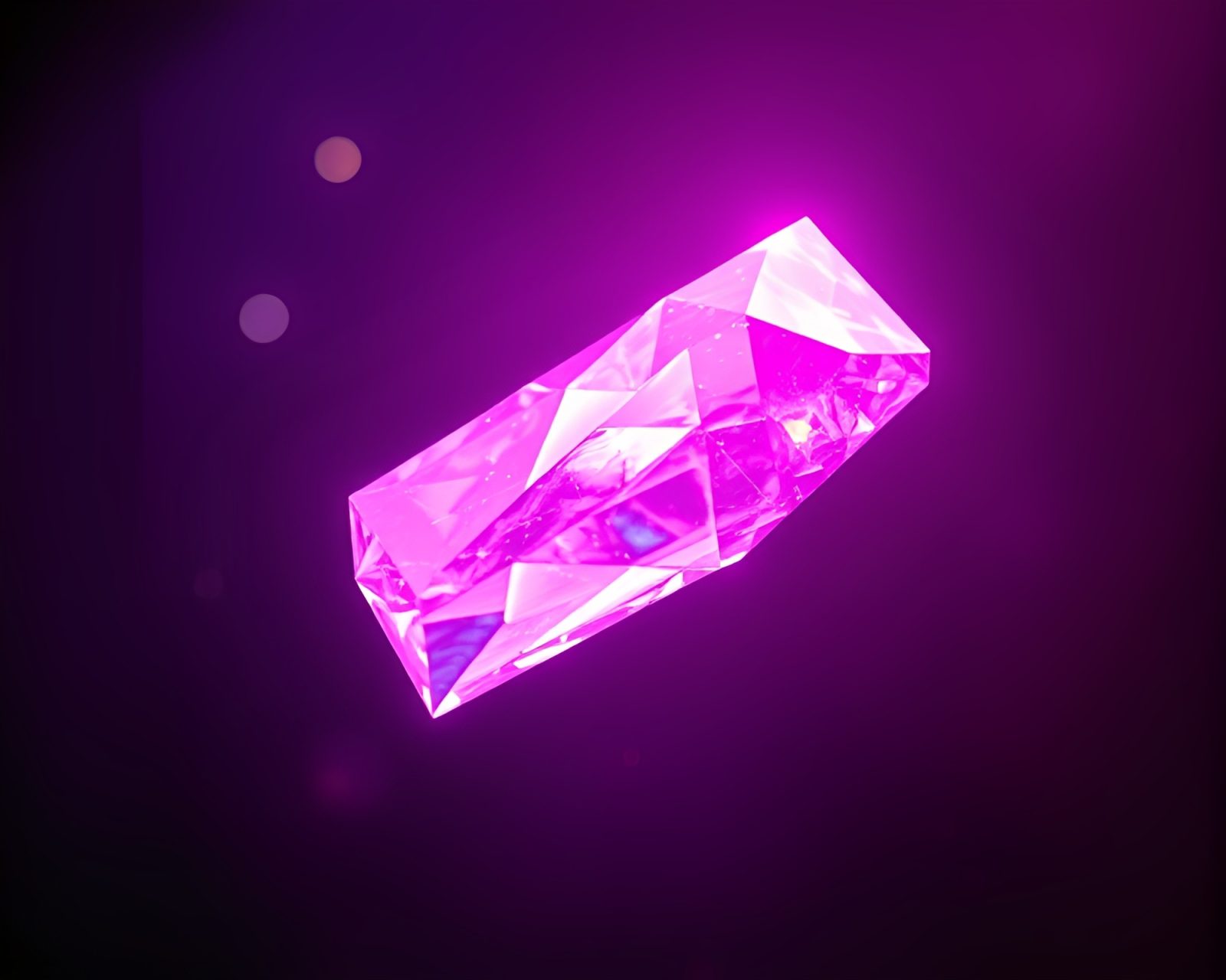 Tilted view of floating holographic crystal in neon colors