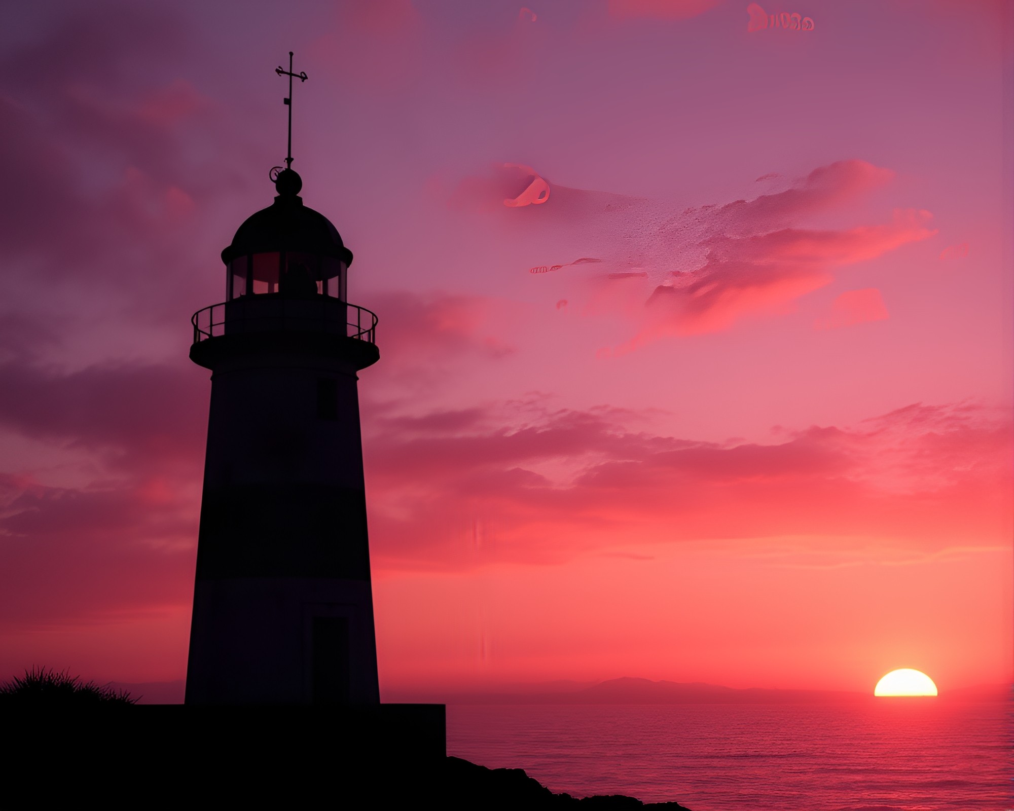 Sunrise Silhouette of Abandoned Lighthouse – free AI stock image