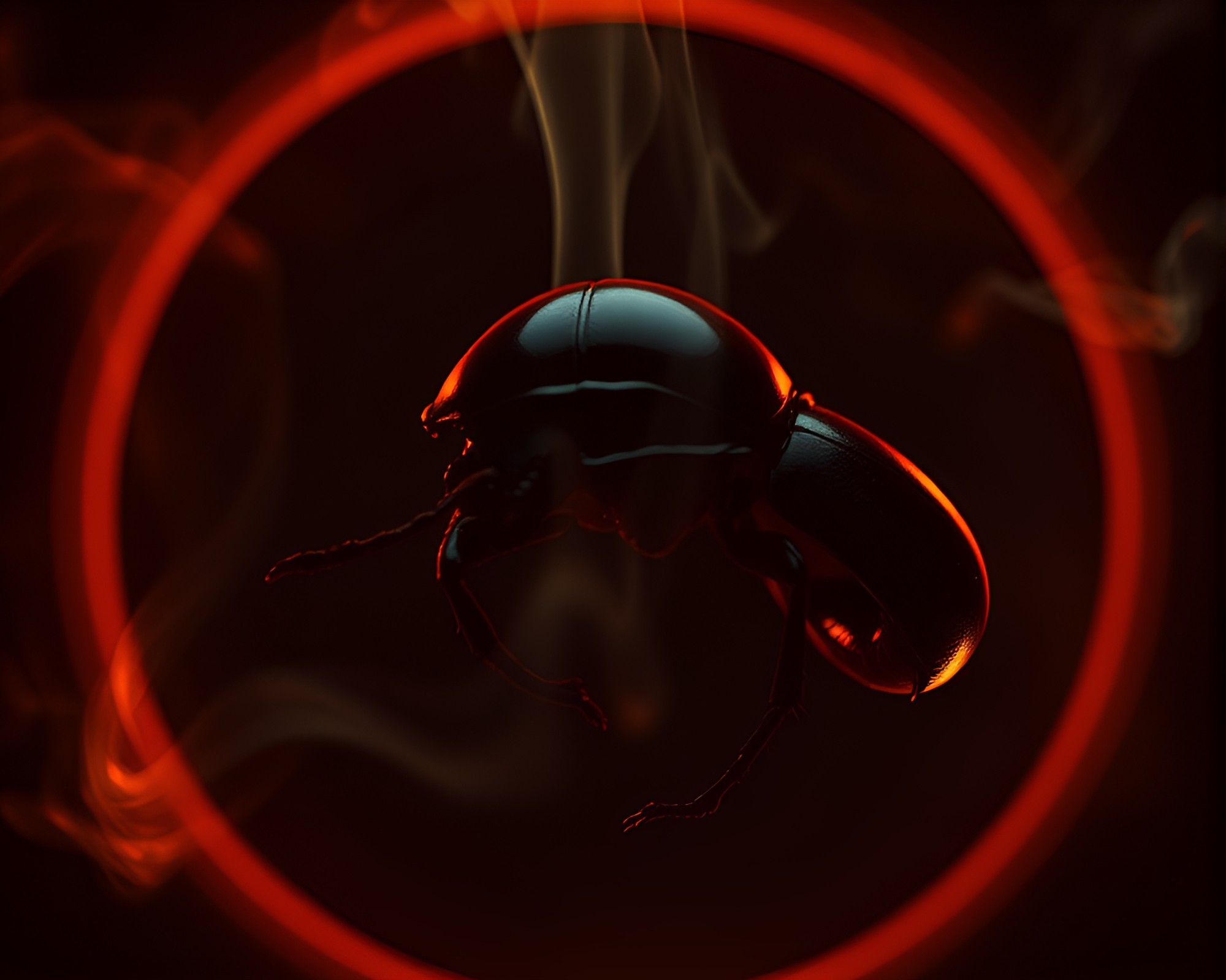 Beetle amidst dramatic smoke ring chiaroscuro retro-futurism – free AI stock image