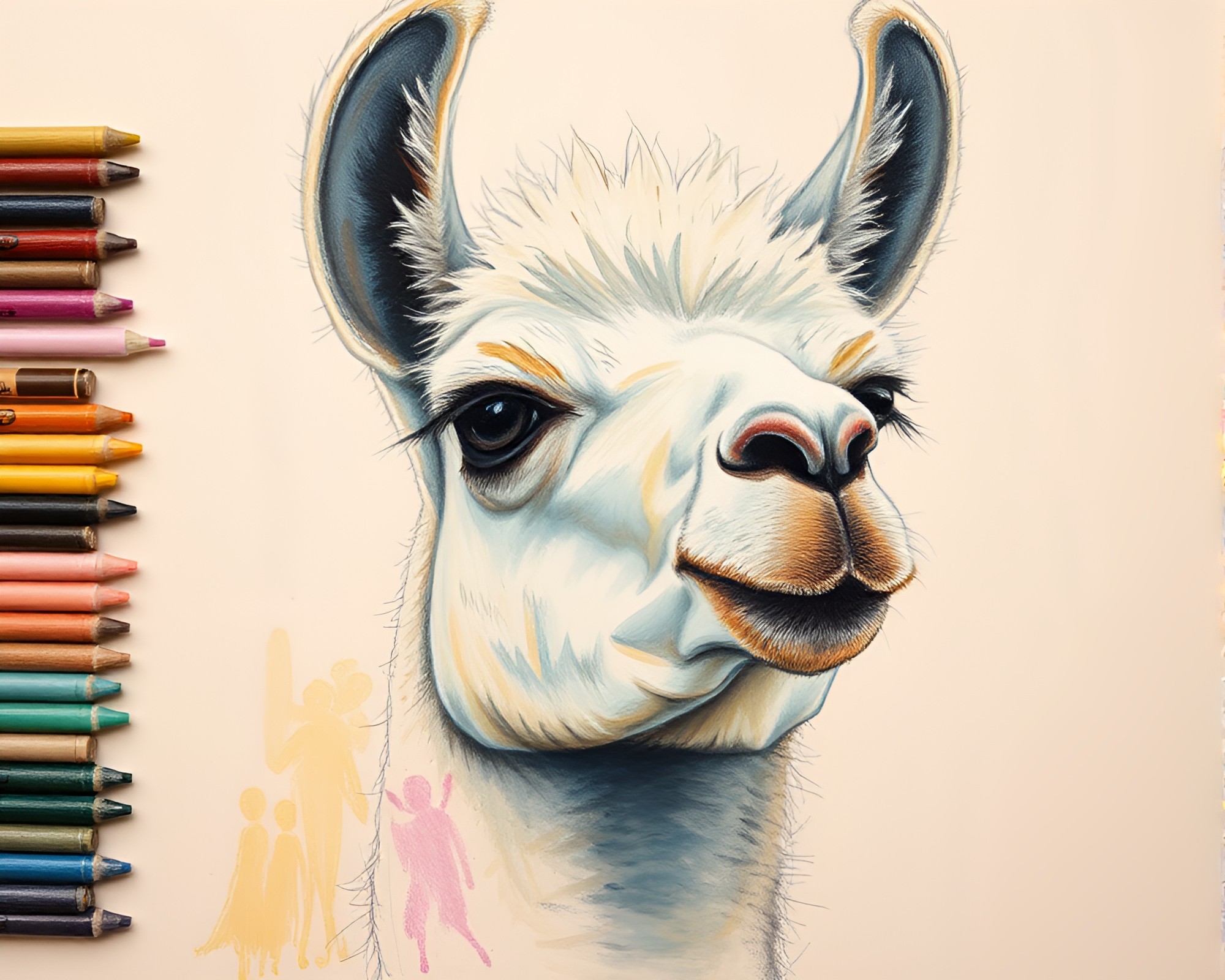 Soft Conté Crayon Llama Portrait Drawing – free AI stock image