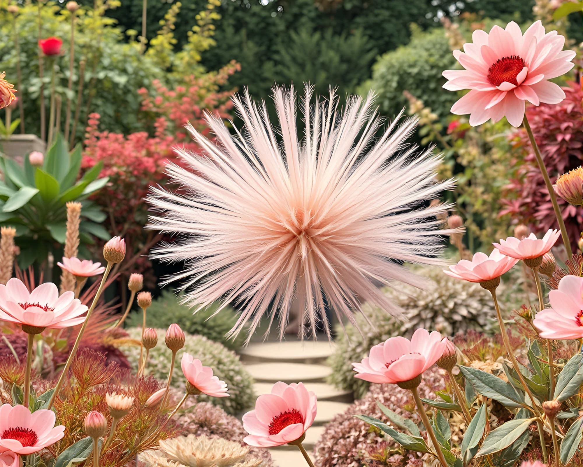 Blush Pink Zen Garden Collage Zoom Burst – free AI stock image
