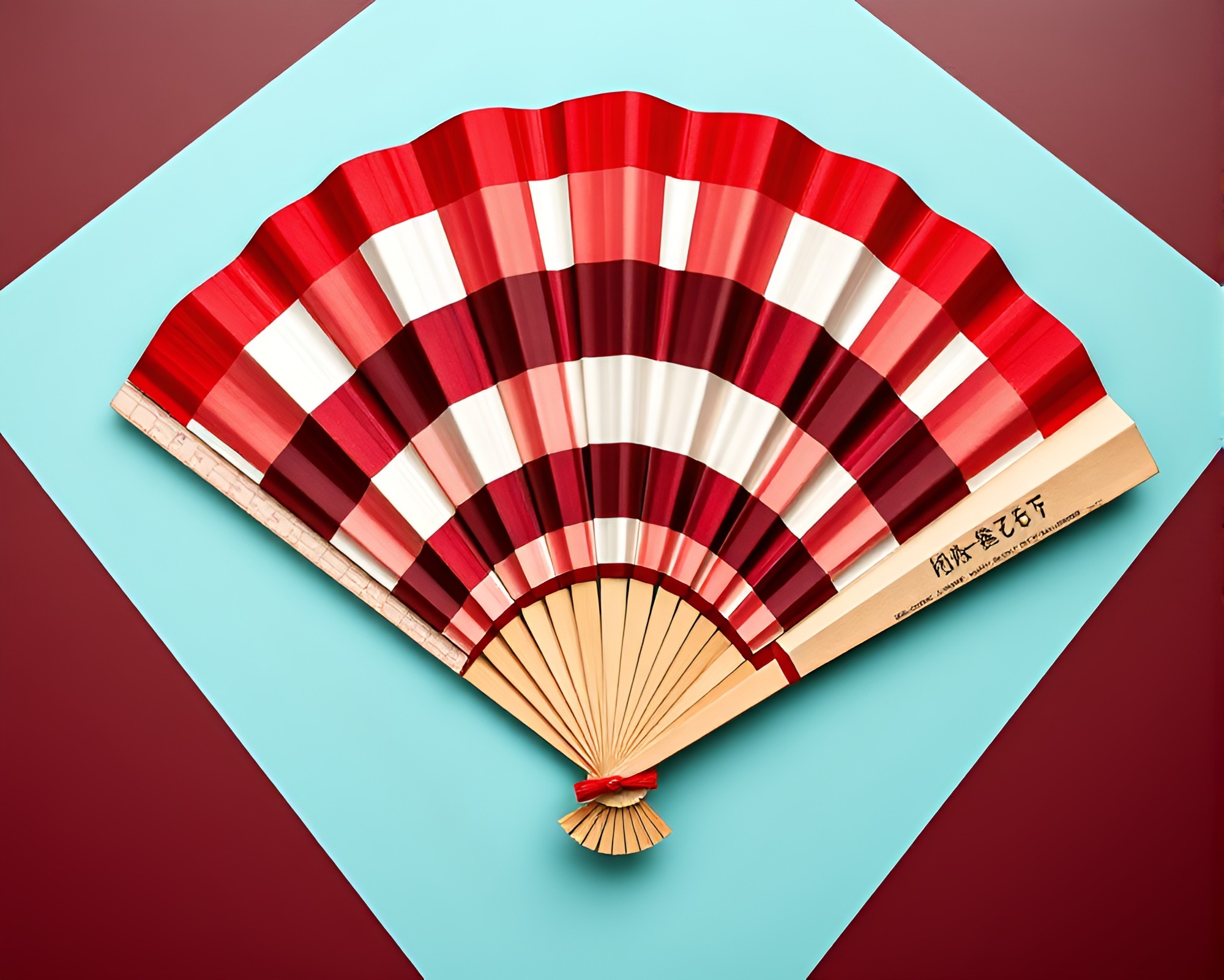 Hand-painted Fan in Ruby Red Checkered Fantasy – free AI stock image