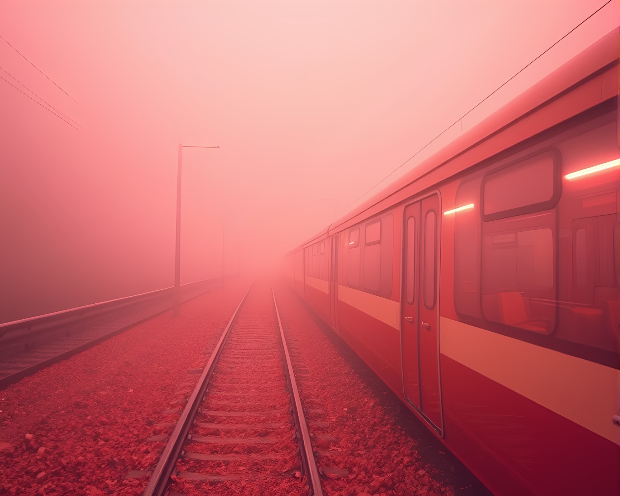 Mysterious Monorail Emerging from Enigmatic Fog Banks – free AI stock image