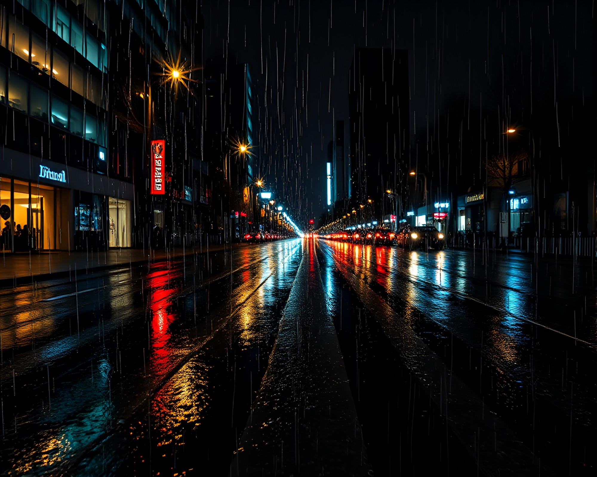 Rainy Augmented Reality: Striped Reflections Long Exposure – free AI stock image