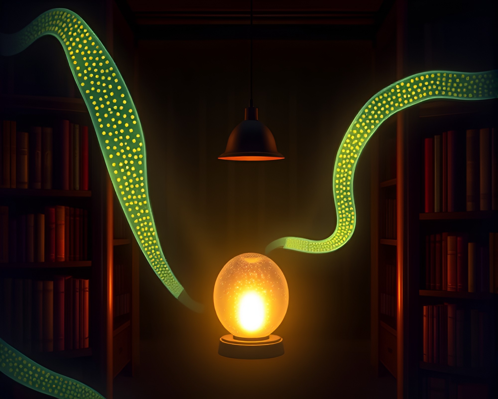Digital Painting of Satin Ribbon in Library Lamp Light – free AI stock image