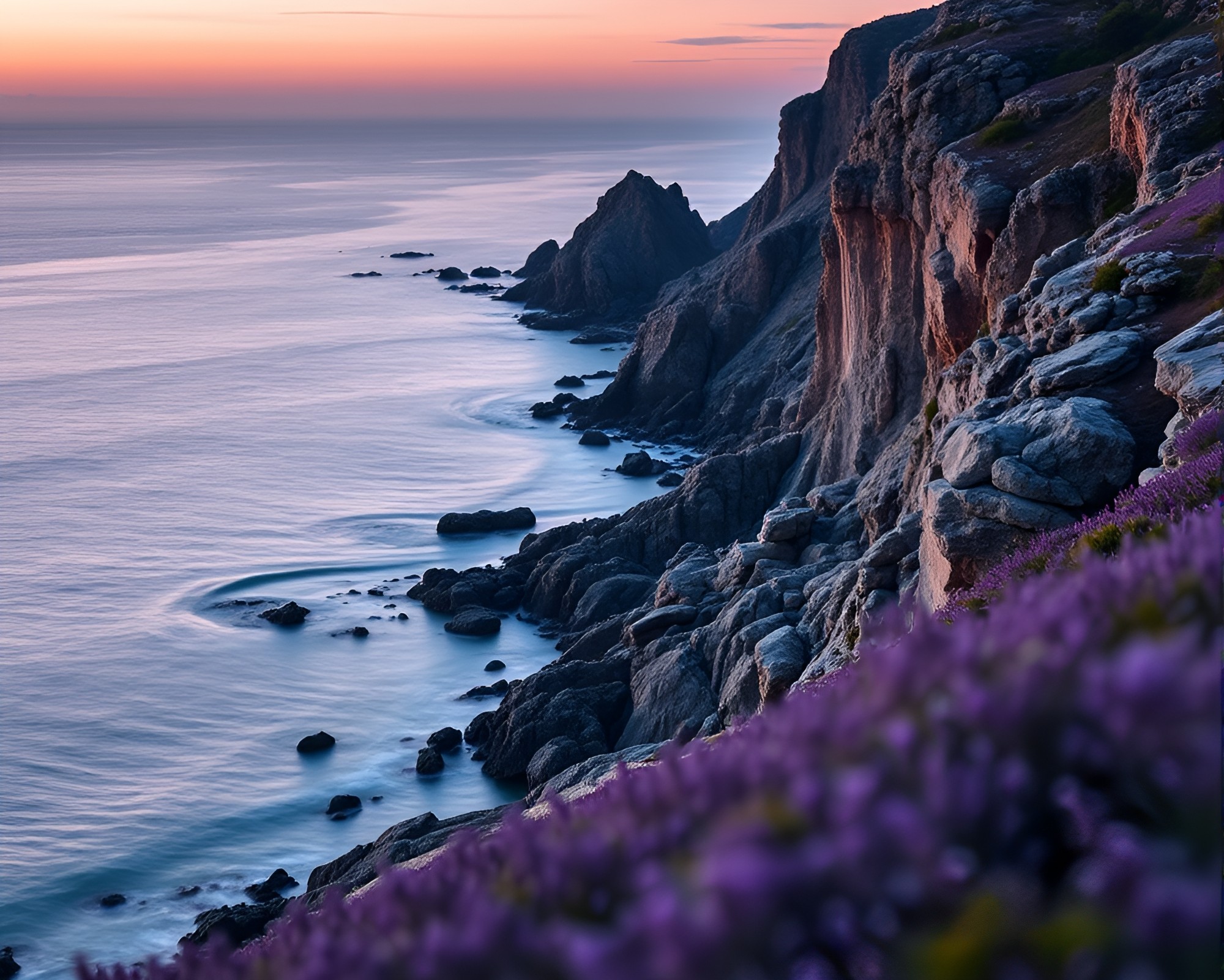Twilight Coastline in Minimalist Focus Stacking Photography – free AI stock image