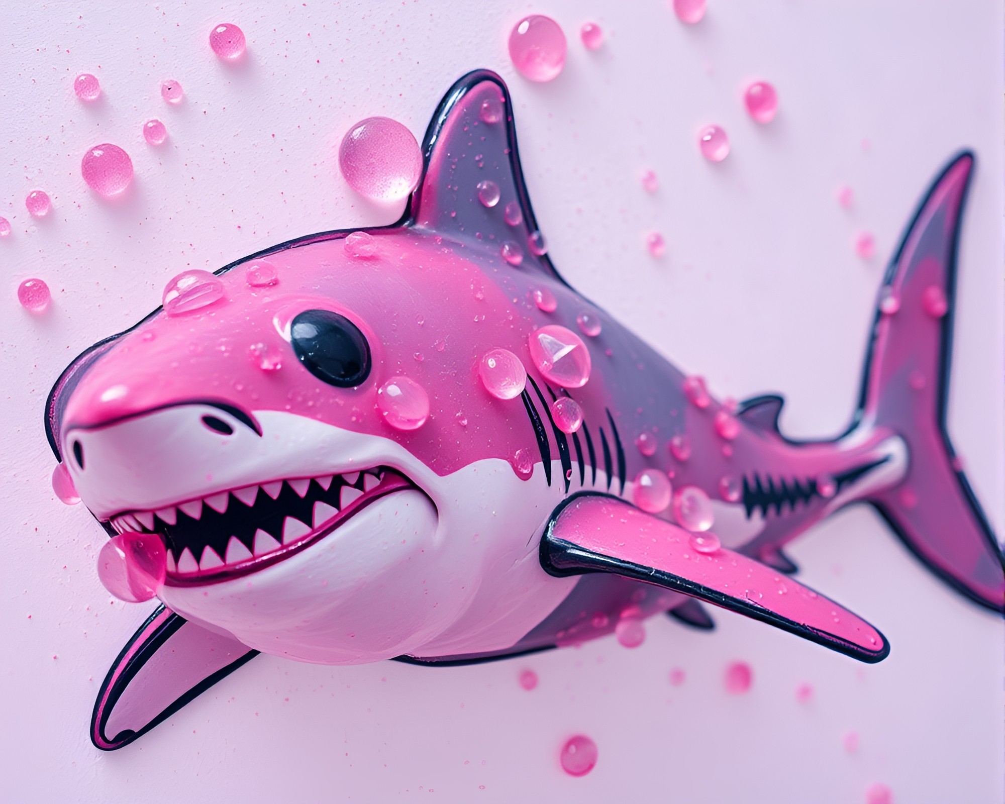 Shark Swimming through Blush Pink Wet Glass Beads – free AI stock image