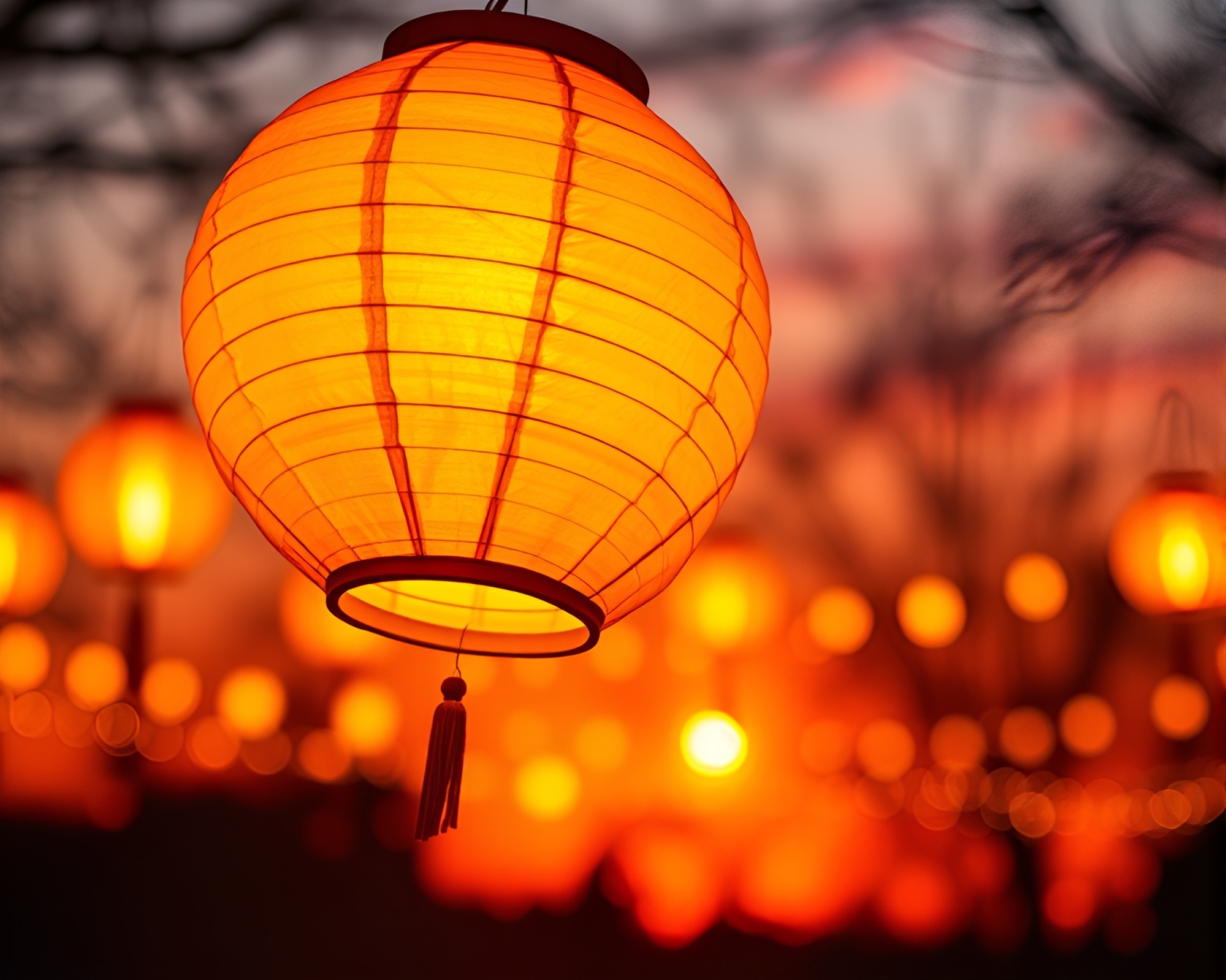 Warm Sunset Lantern Zoom Burst – free AI stock image
