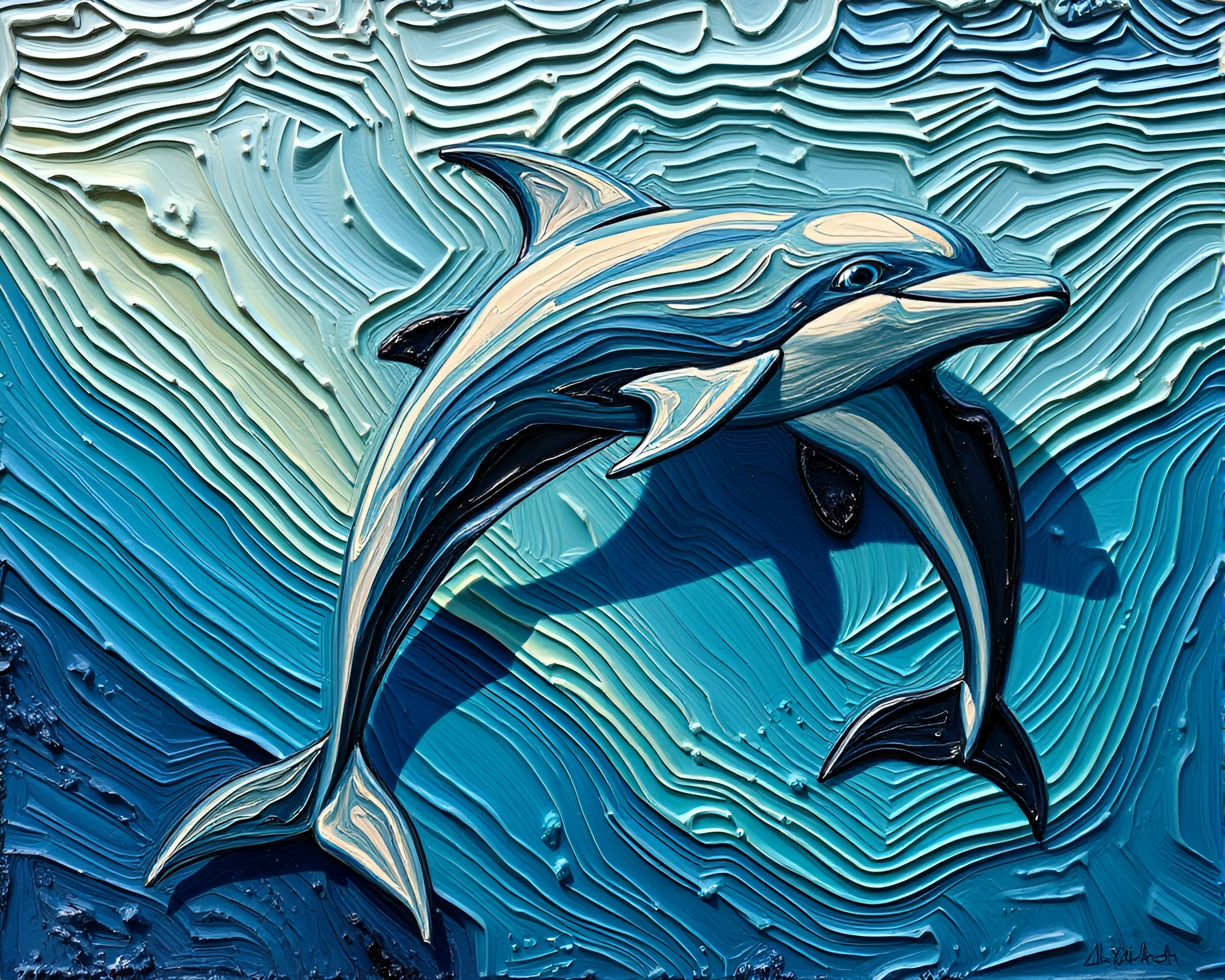 Whimsical Dolphin Pop Art Impasto Painting – free AI stock image