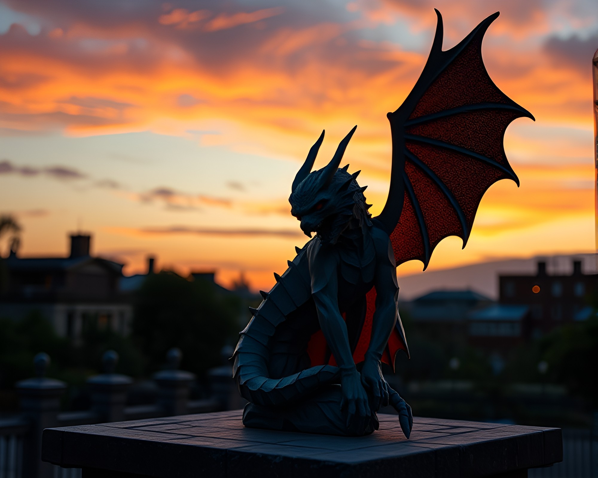 Spiral Gargoyle at Twilight Origami Style – free AI stock image
