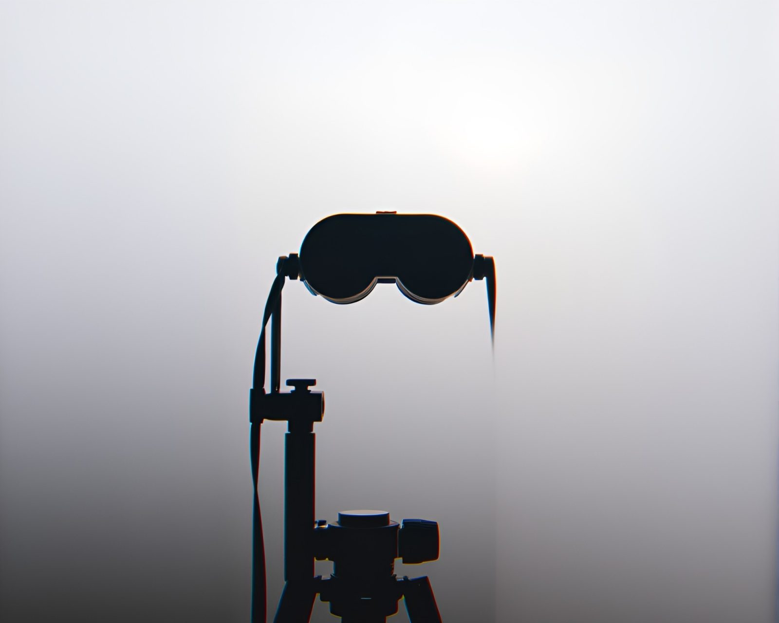 Anaglyph 3D image of binoculars in shadow play fog