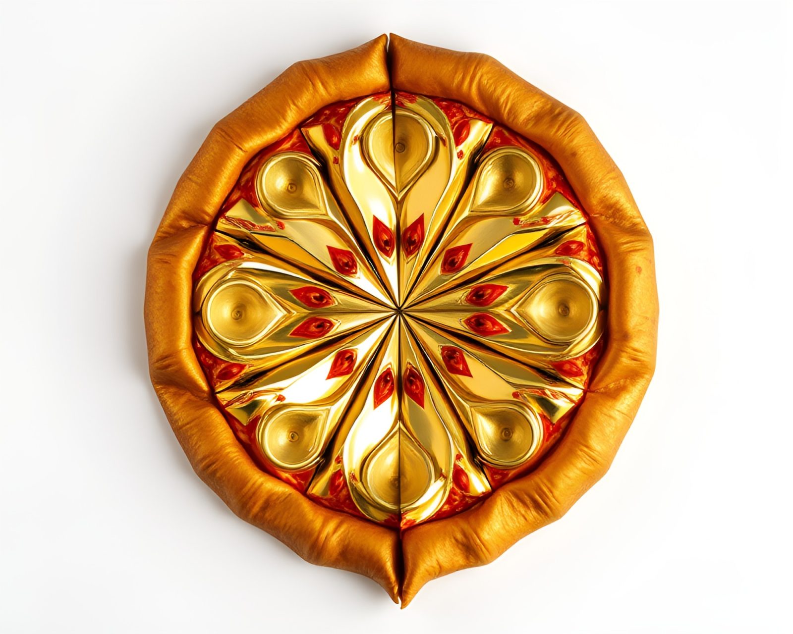 Metallic sheen pizza slice in origami style composition