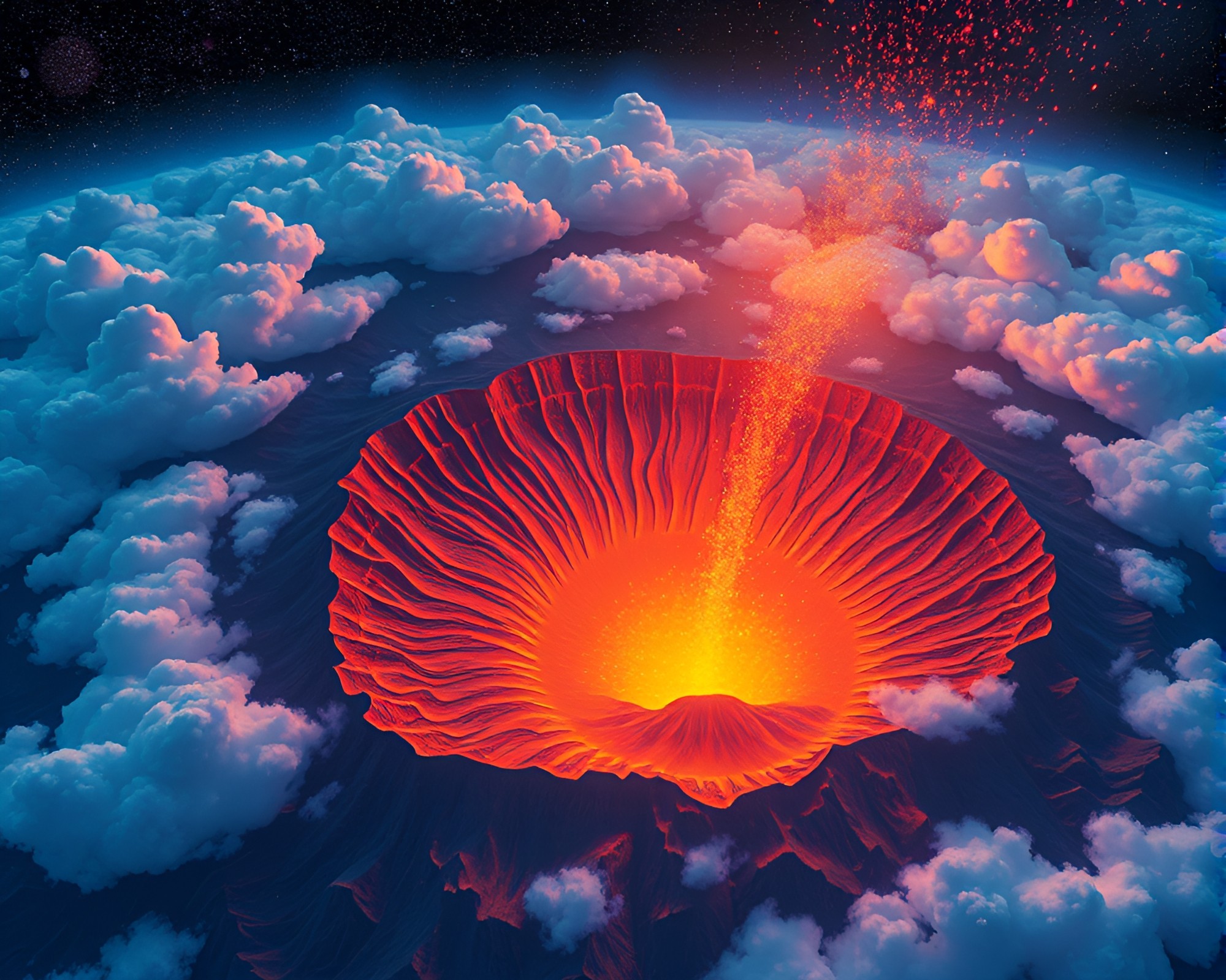 Enchanting Volcanic Wonderland: Holographic Crater Aerial View – free AI stock image