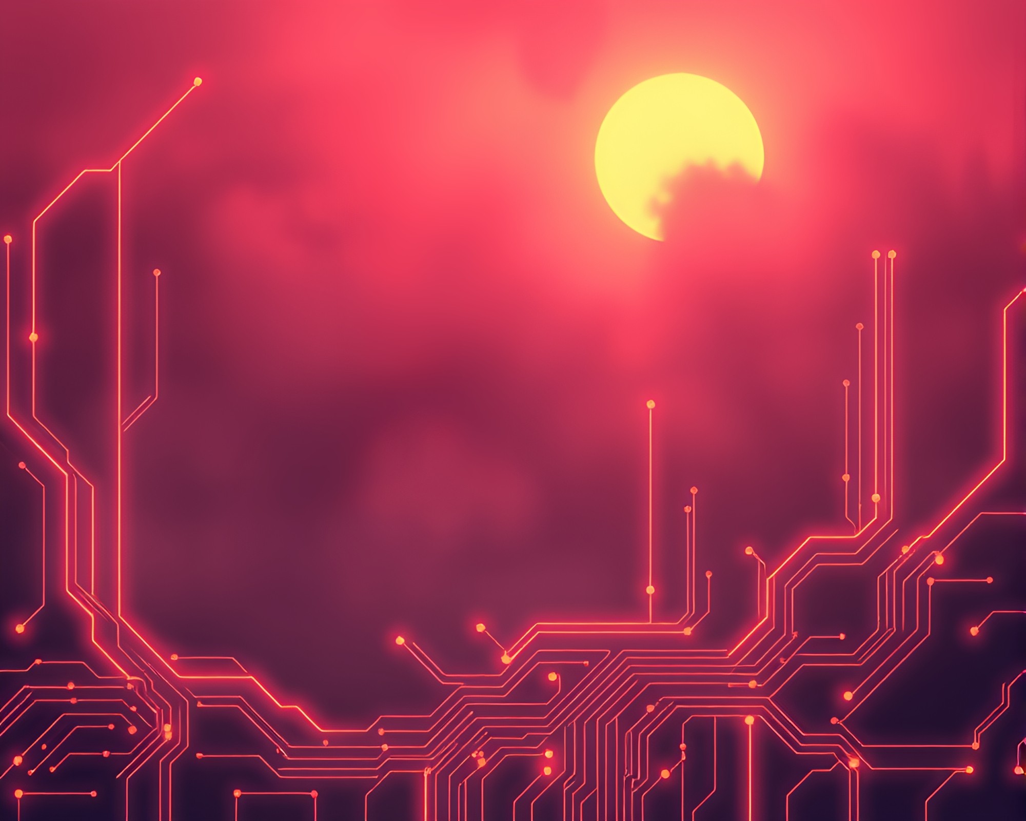 Neon Wireframe Circuit Dawn Mist – free AI stock image