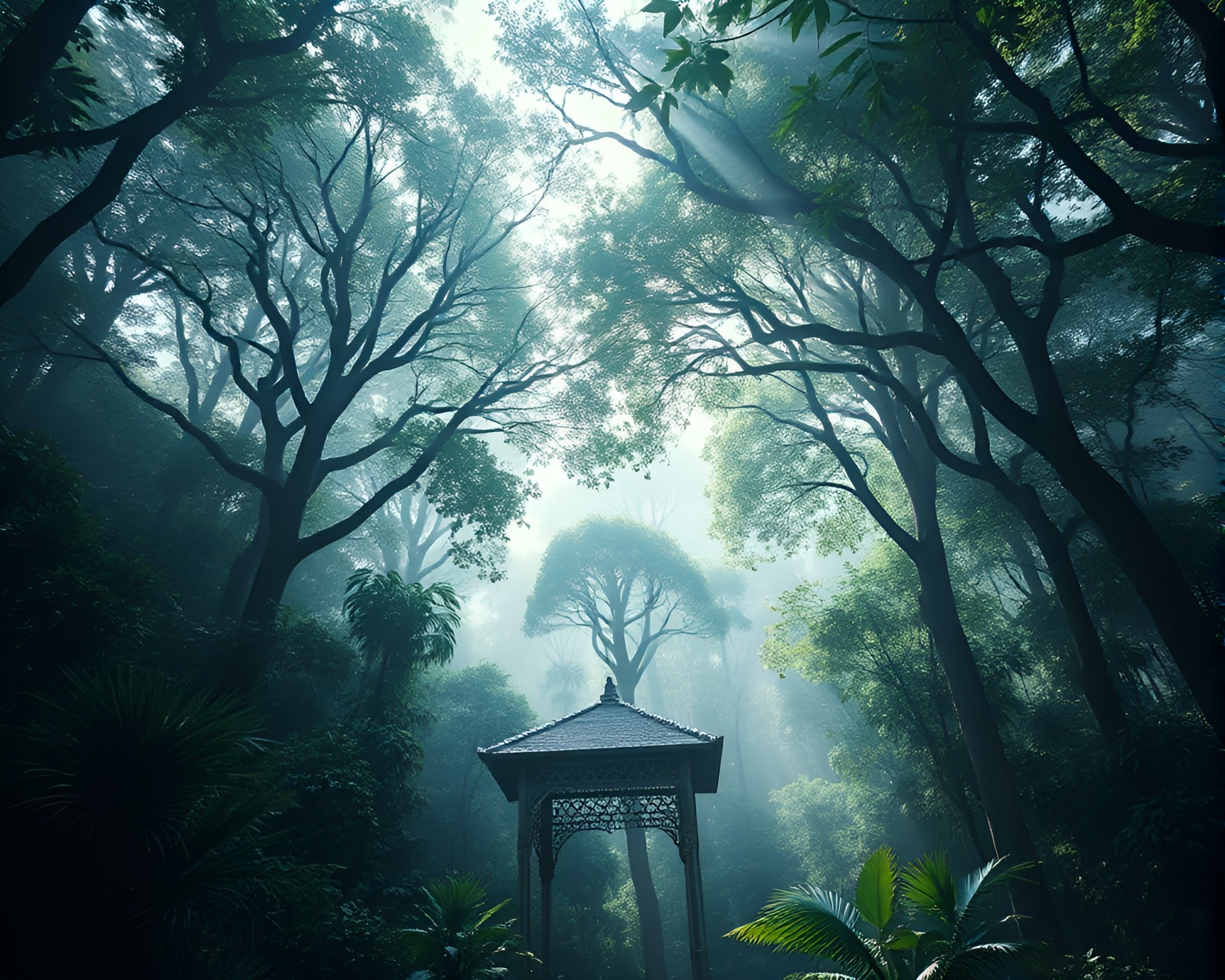 Lush 3D Forest Canopy Negative Space Art – free AI stock image