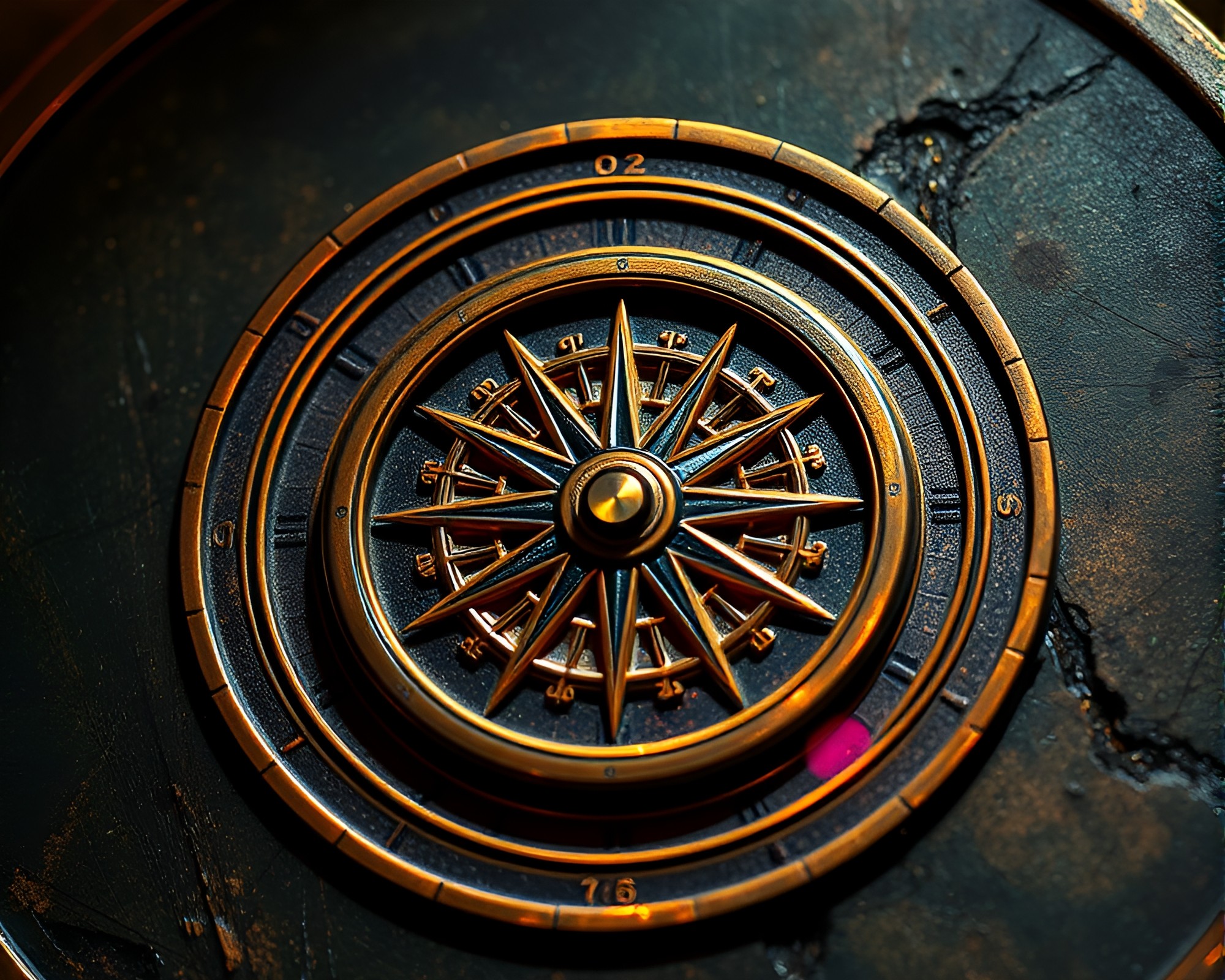 Iridescent Antique Compass Fibonacci Spiral Composition – free AI stock image