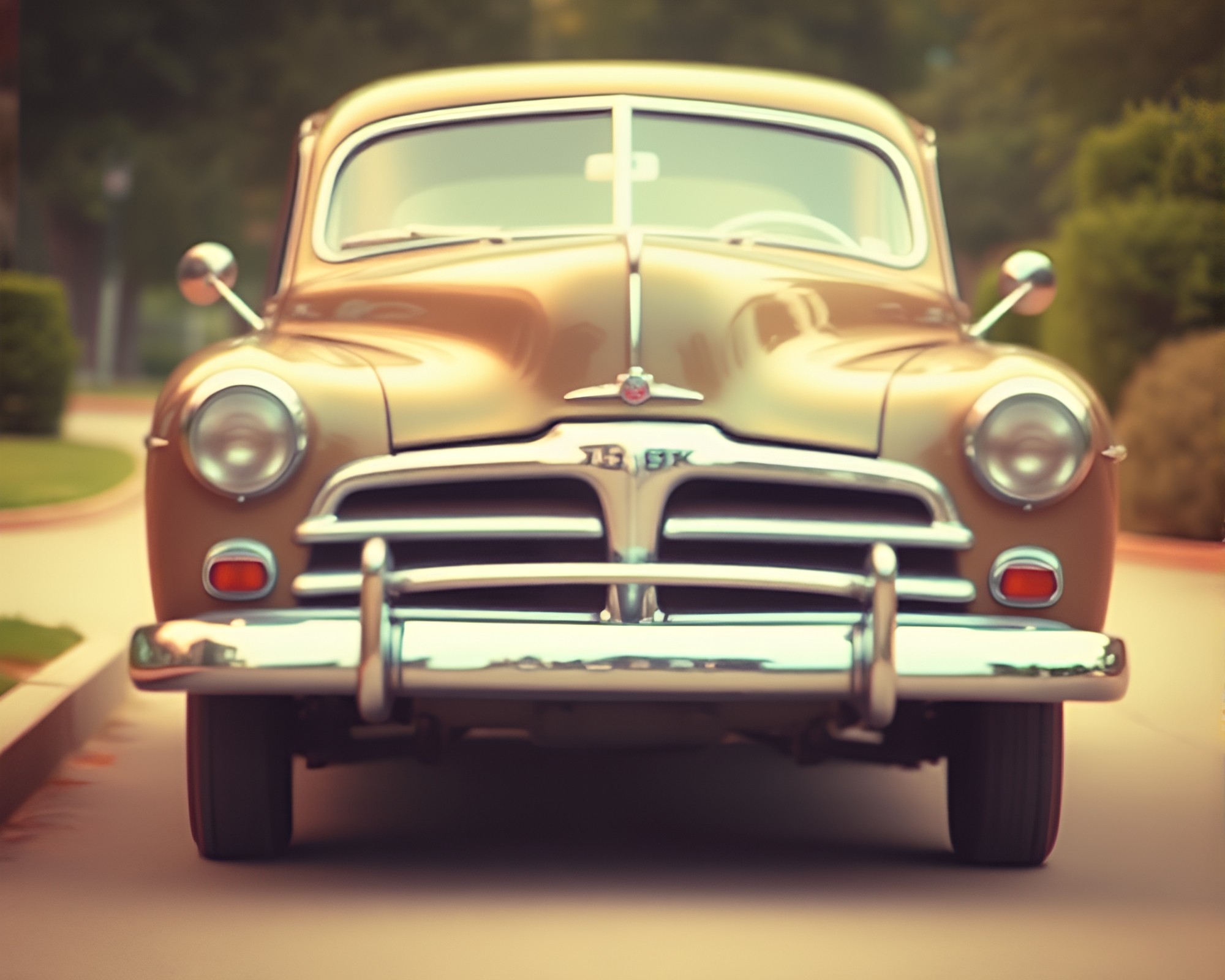 Vintage Car with Lens Distortion in Peachy Glow – free AI stock image