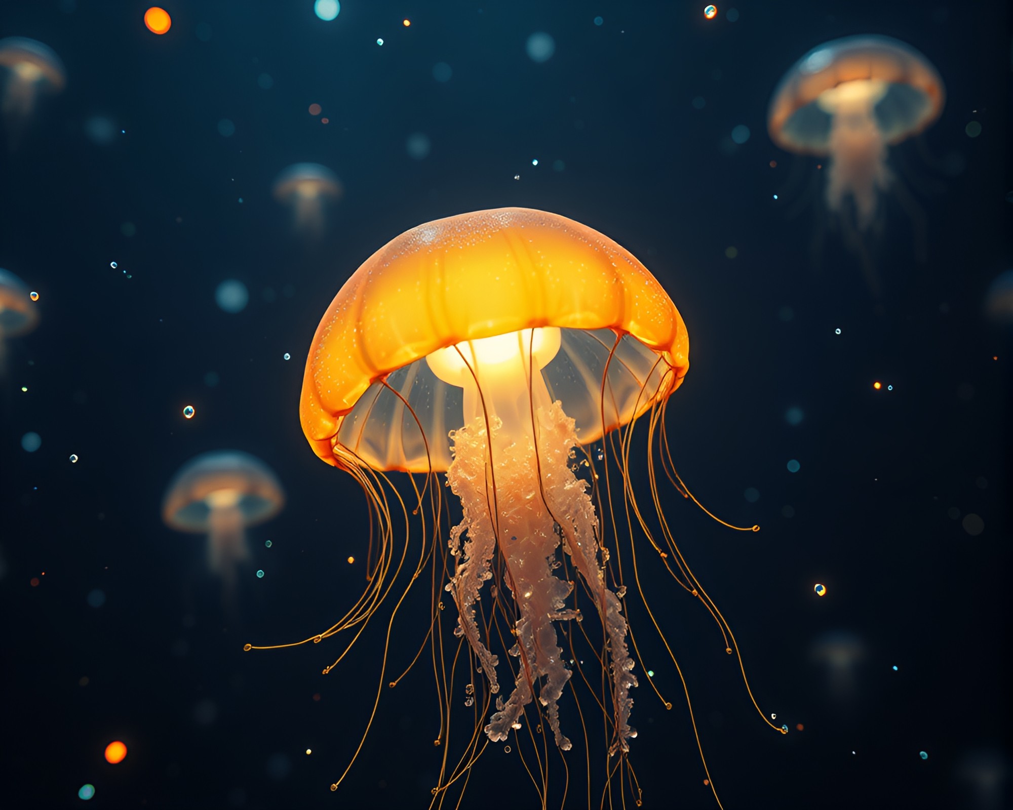 Bioluminescent Jellyfish Swarm in Midday Light – free AI stock image