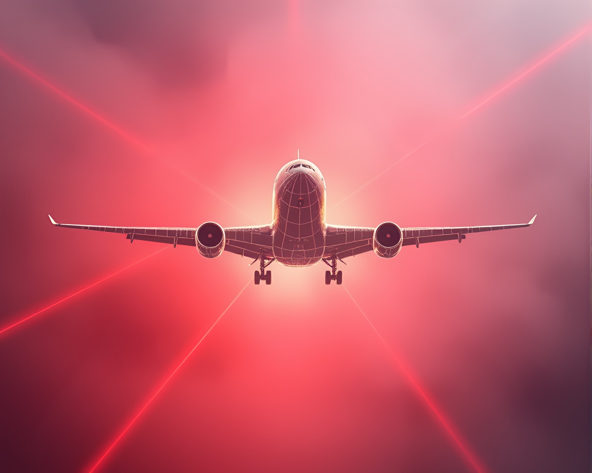Airplane Cutting Through Smoke with Laser Beam Lights – free AI stock image