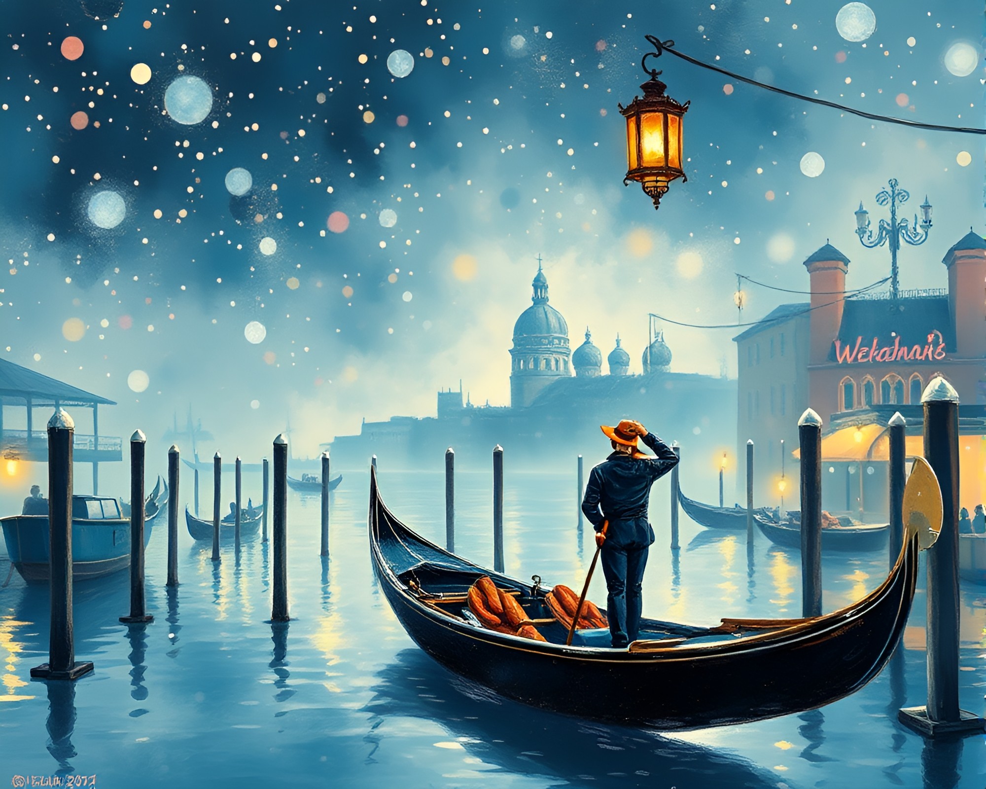 Hologram Specks in Lantern-Lit Gondola Lift – free AI stock image