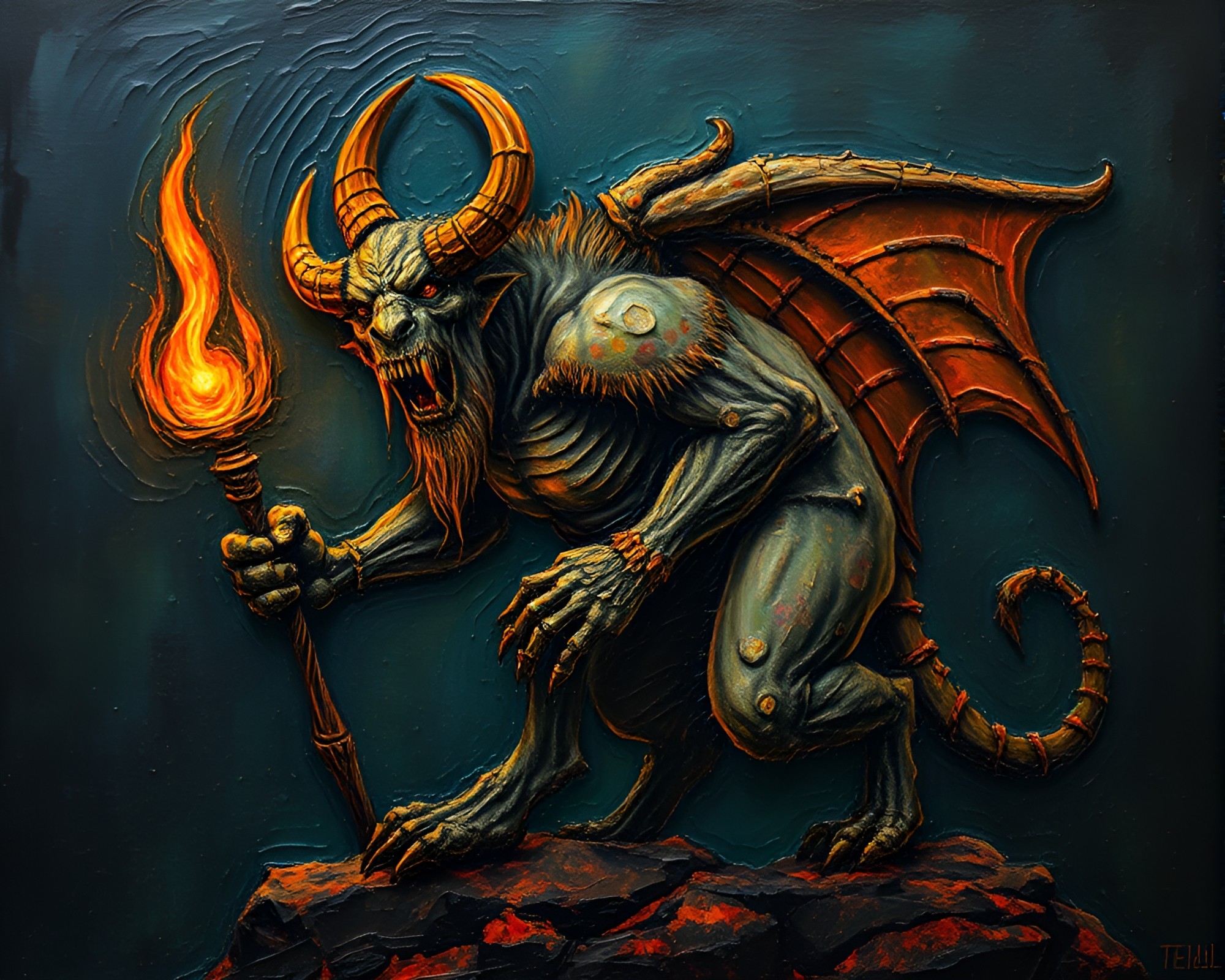 Minotaur in Torchlit Maze – free AI stock image