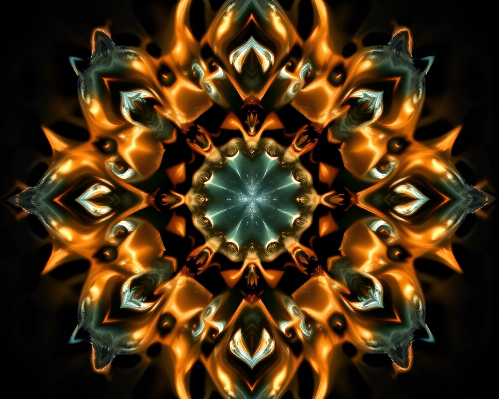 A mesmerizing fractal lamp reflecting in perfect symmetry