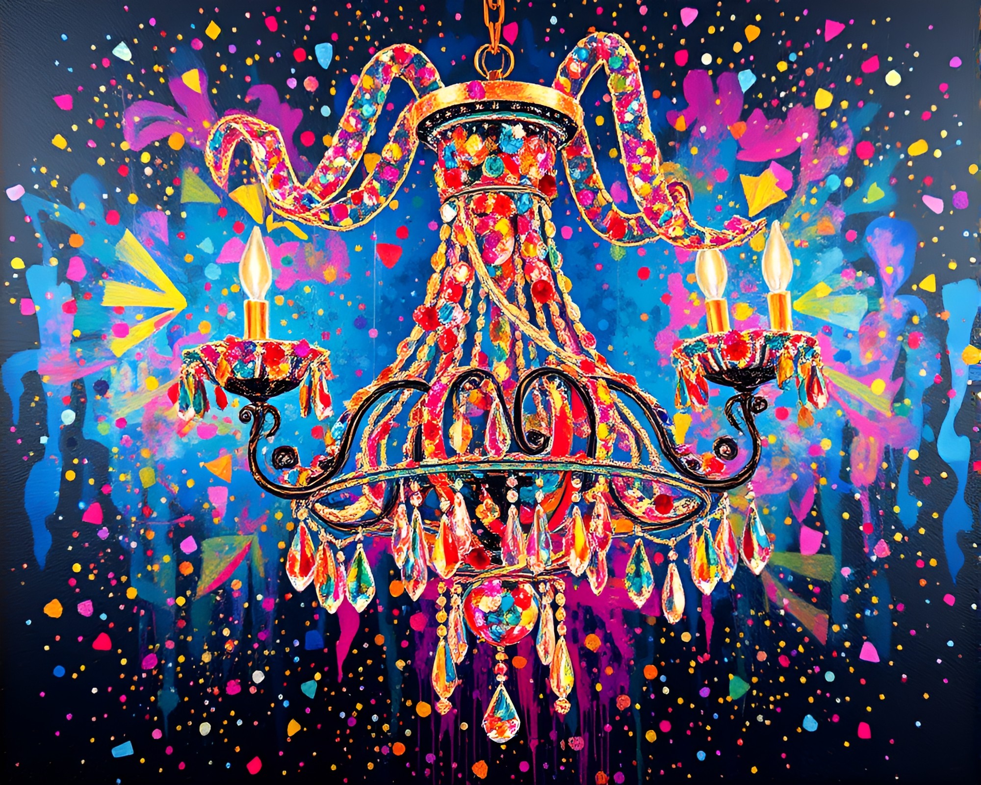 Crystal Chandelier with Colorful Foil Stamping Confetti Burst – free AI stock image
