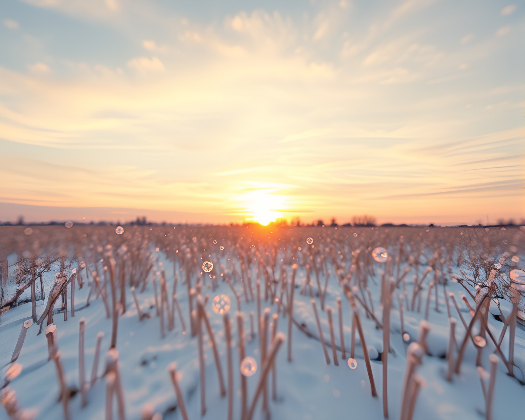 Frozen Time: 3D Sunrise Snowflakes – free AI stock image