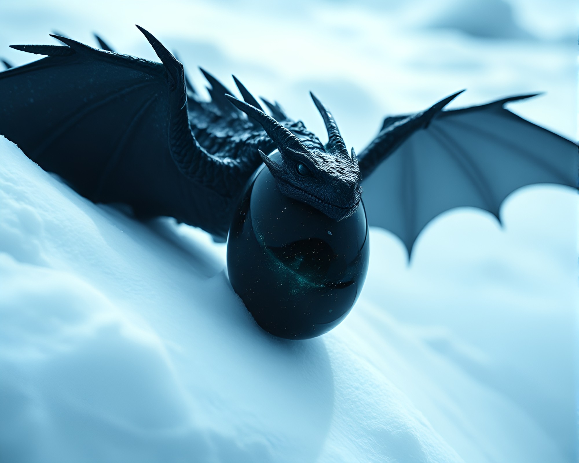 Dragon Egg in Antarctic Whiteout – Tenebrism Scan Lines – free AI stock image
