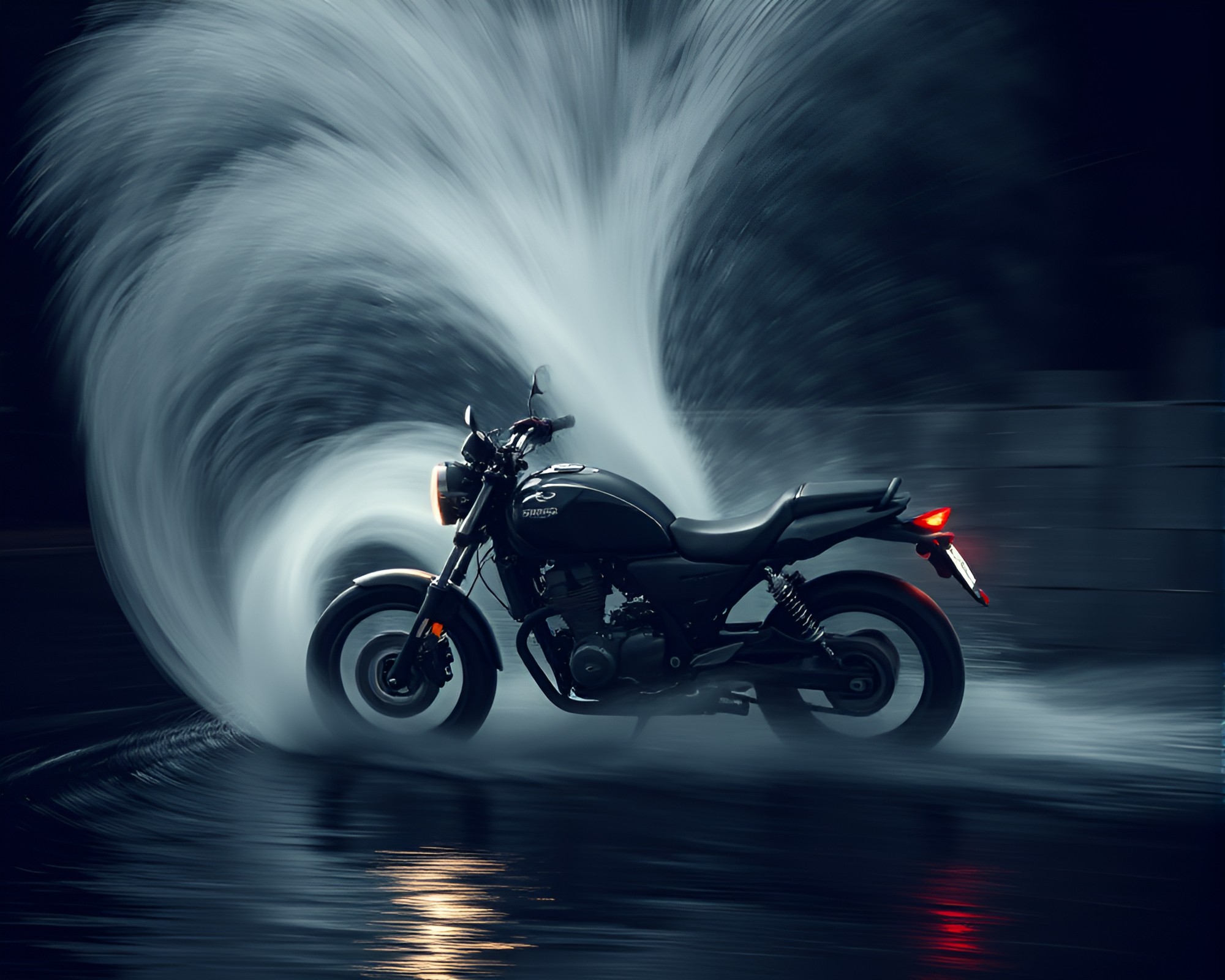Neon Motorcycle amidst Charcoal Black Water Whirlpool – free AI stock image