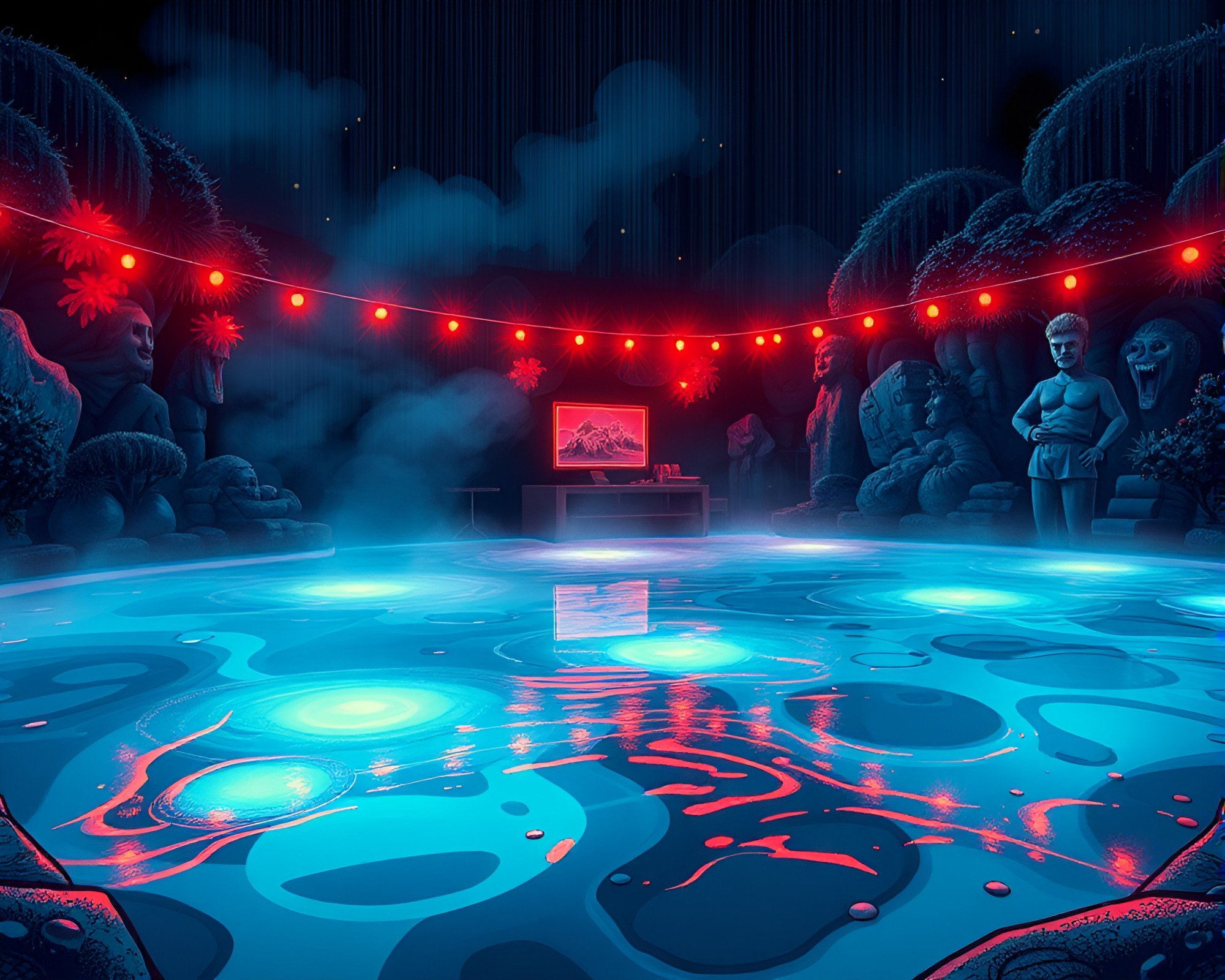Surreal Hot Spring Encrusted with Mildew Spots – free AI stock image