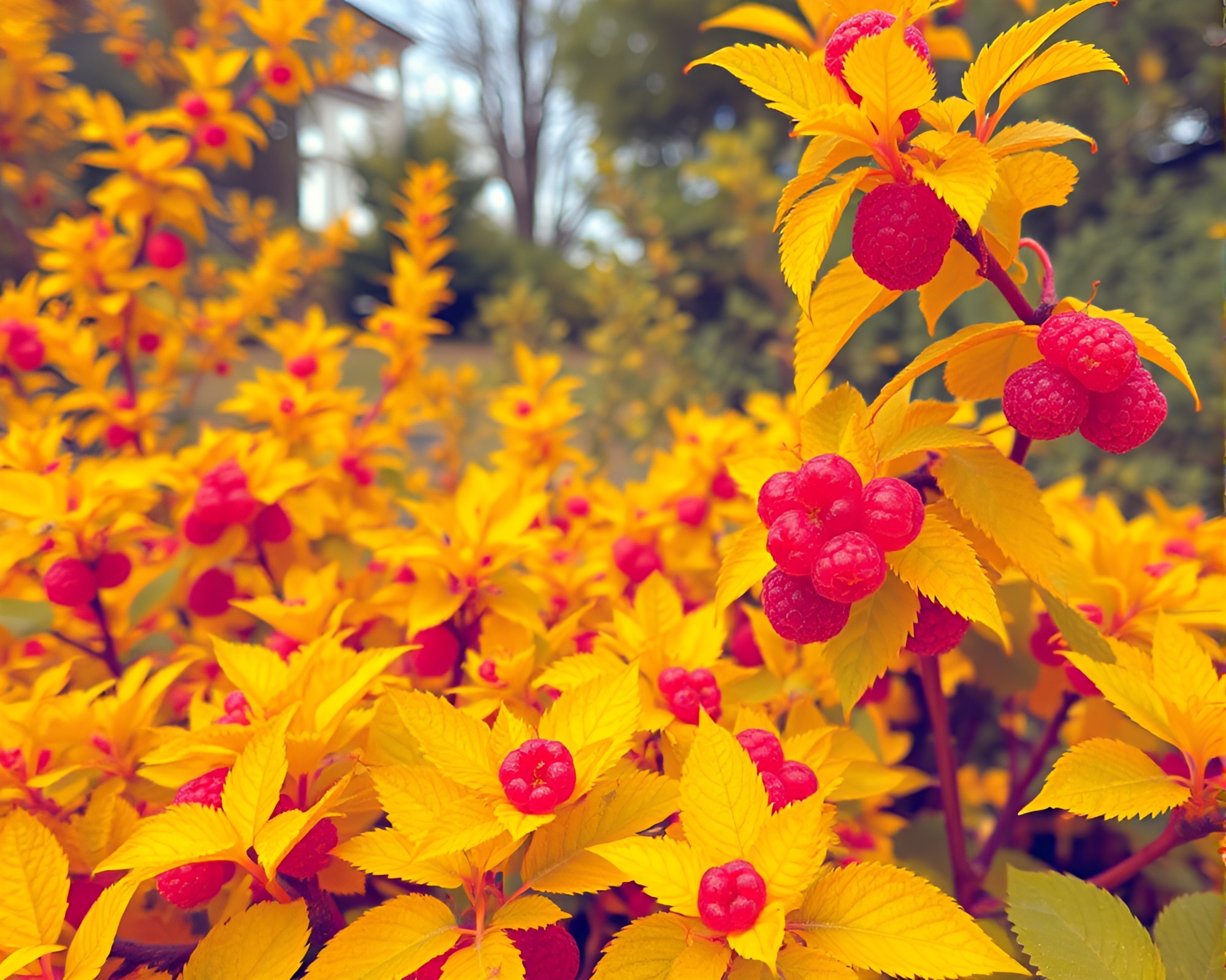 Oil Slick Rainbow Over Raspberry Bush in Thermal Imaging – free AI stock image
