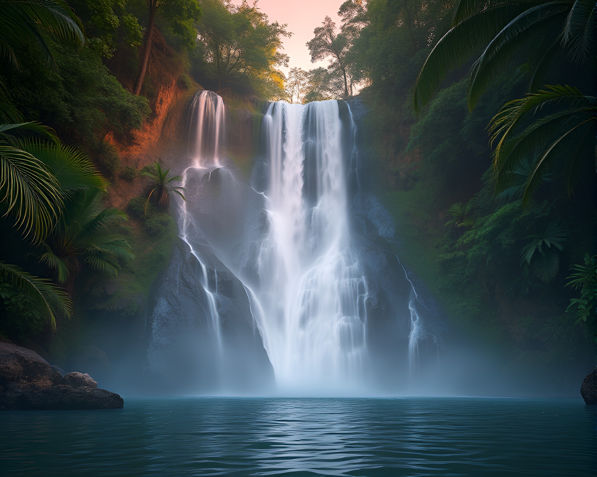 Tropical Waterfall at Digital Twilight 3D Scan – free AI stock image