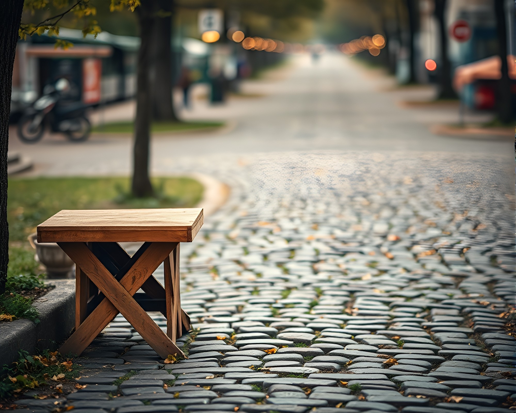 Washed-out Taco Stand on Cobblestone Path – free AI stock image