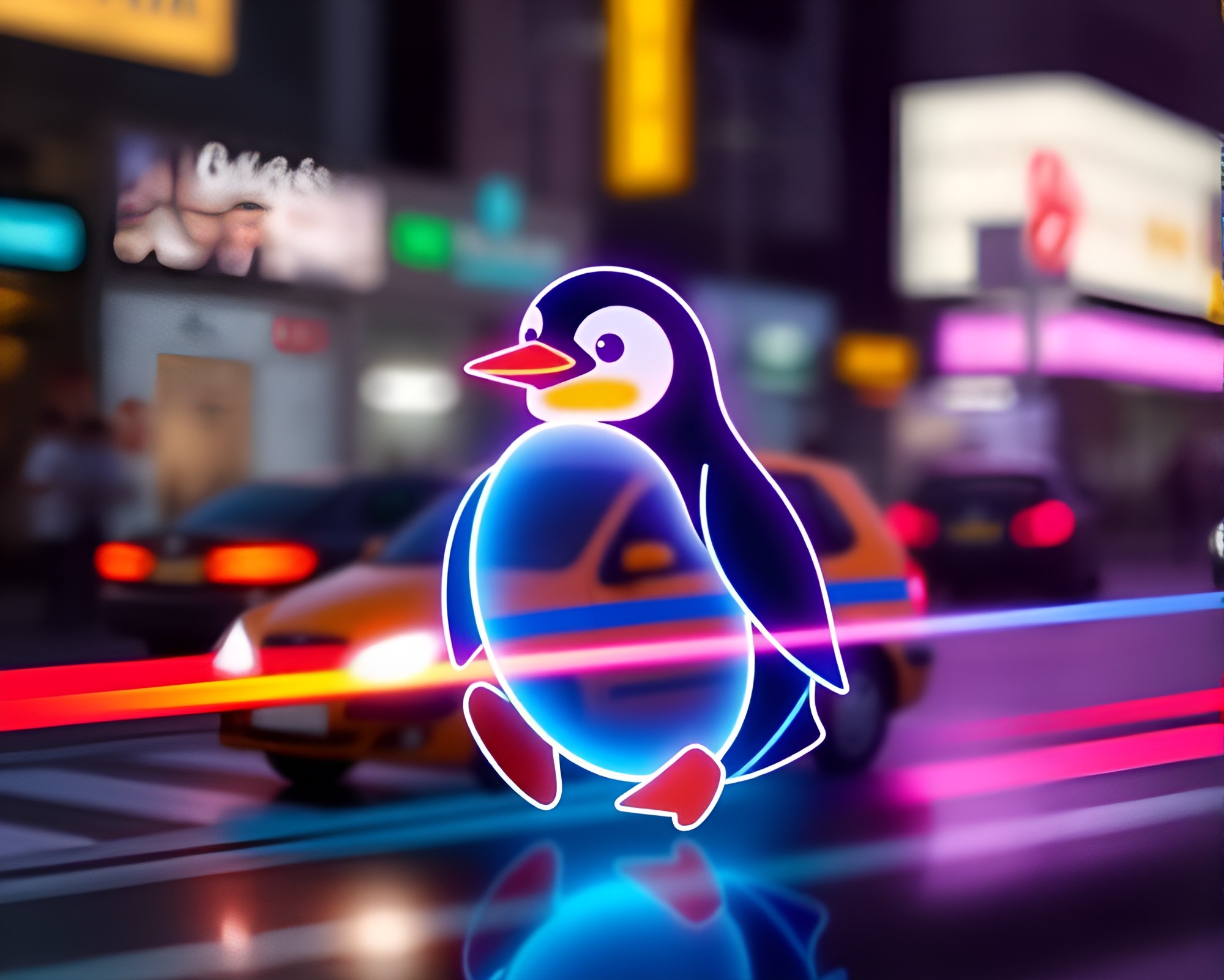 Neon Penguin Taxi Blurred Streak Art – free AI stock image