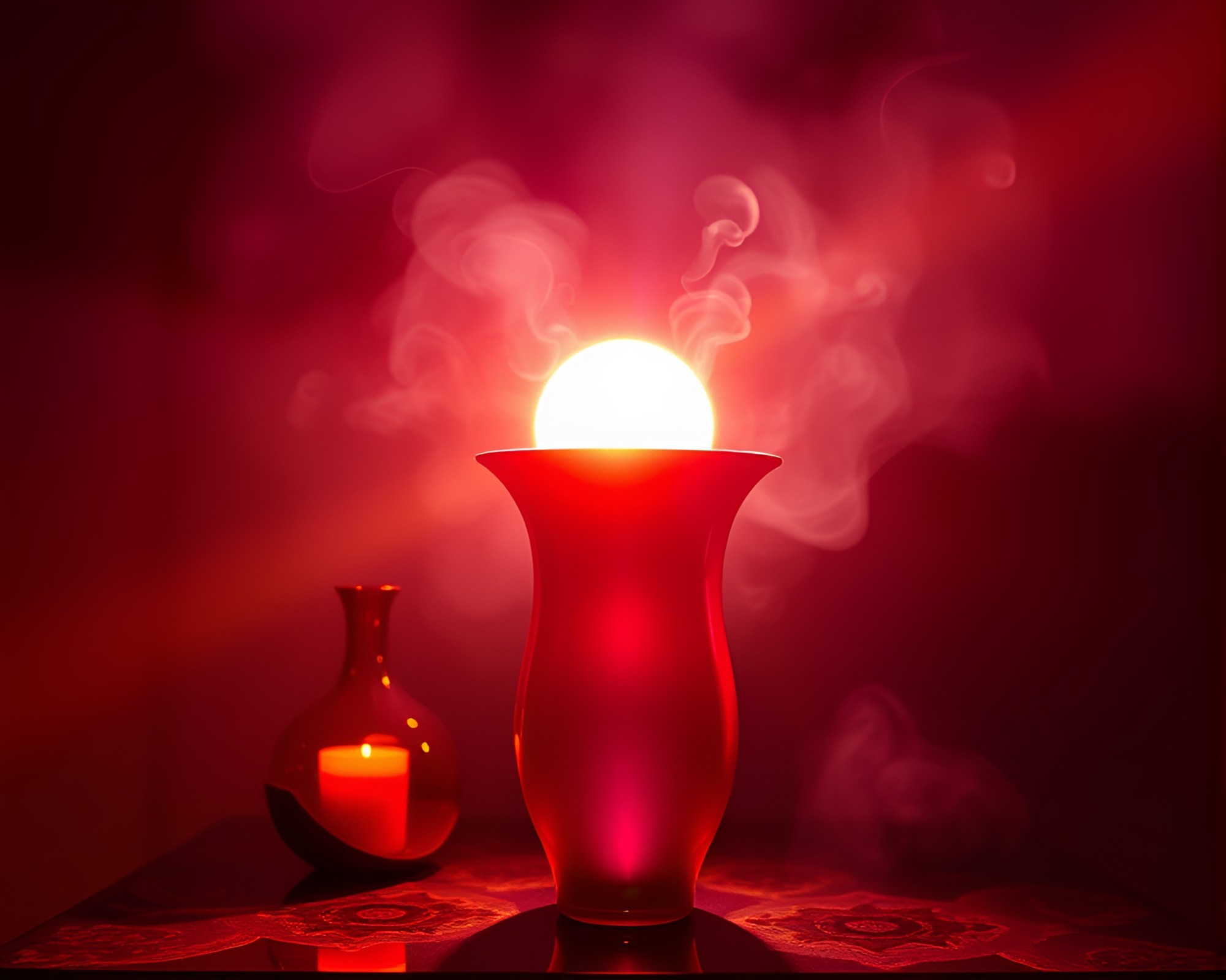 Neon Sorcery: Vase Illuminated by Sun Glares – free AI stock image