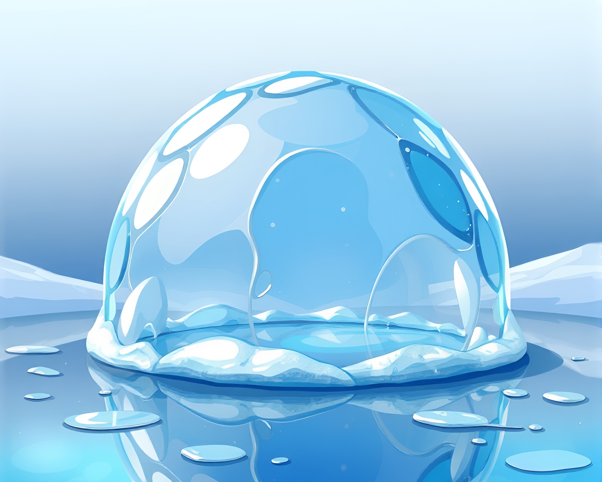 Glass Igloo Reflections: Oil-Rich Cartoon Fantasy – free AI stock image