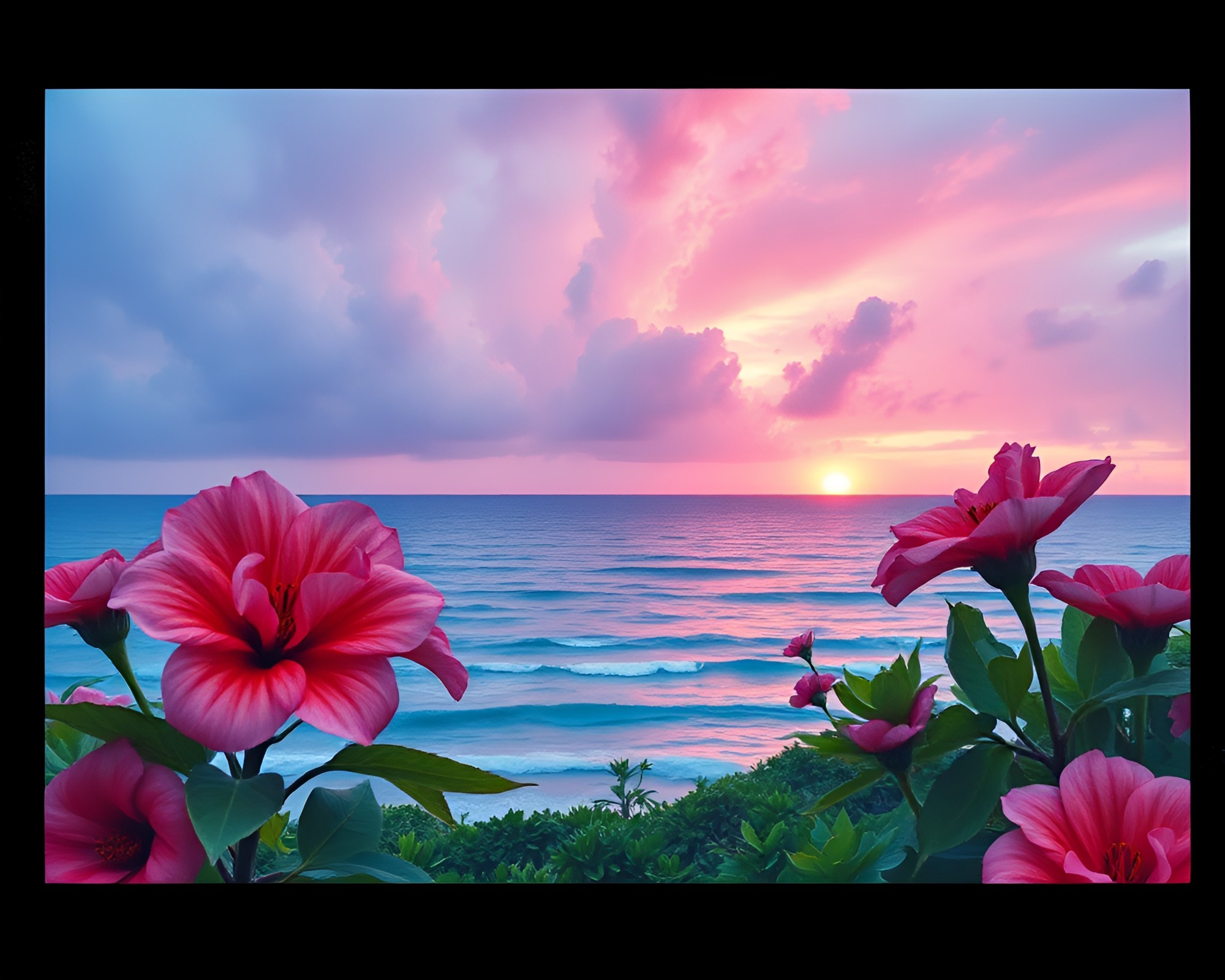 Sunrise Thunderstorm Watercolor Blooms Polaroid Frame – free AI stock image