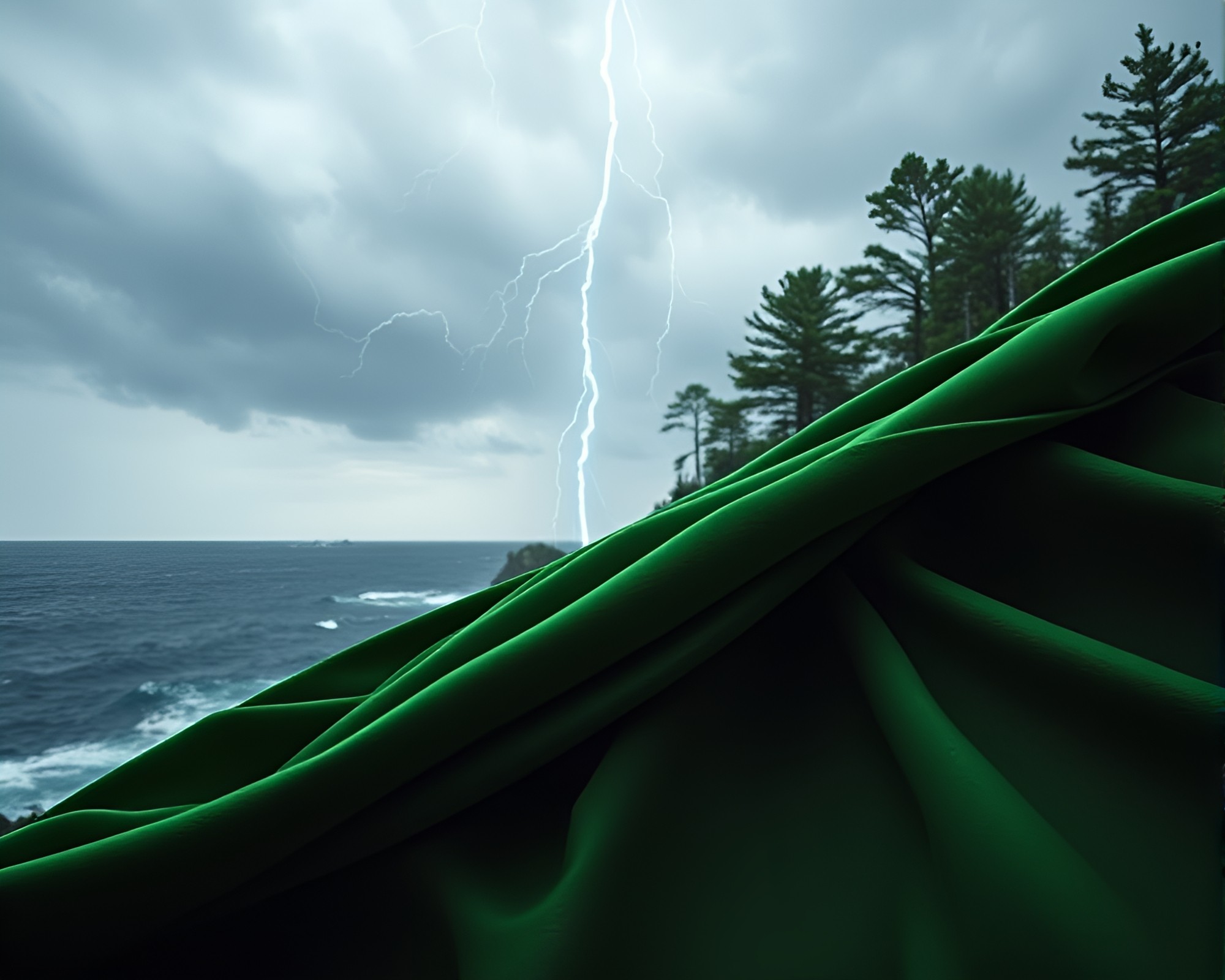 Thunderstorm over Ocean with Forest-Green Shadows Cinemagraph – free AI stock image