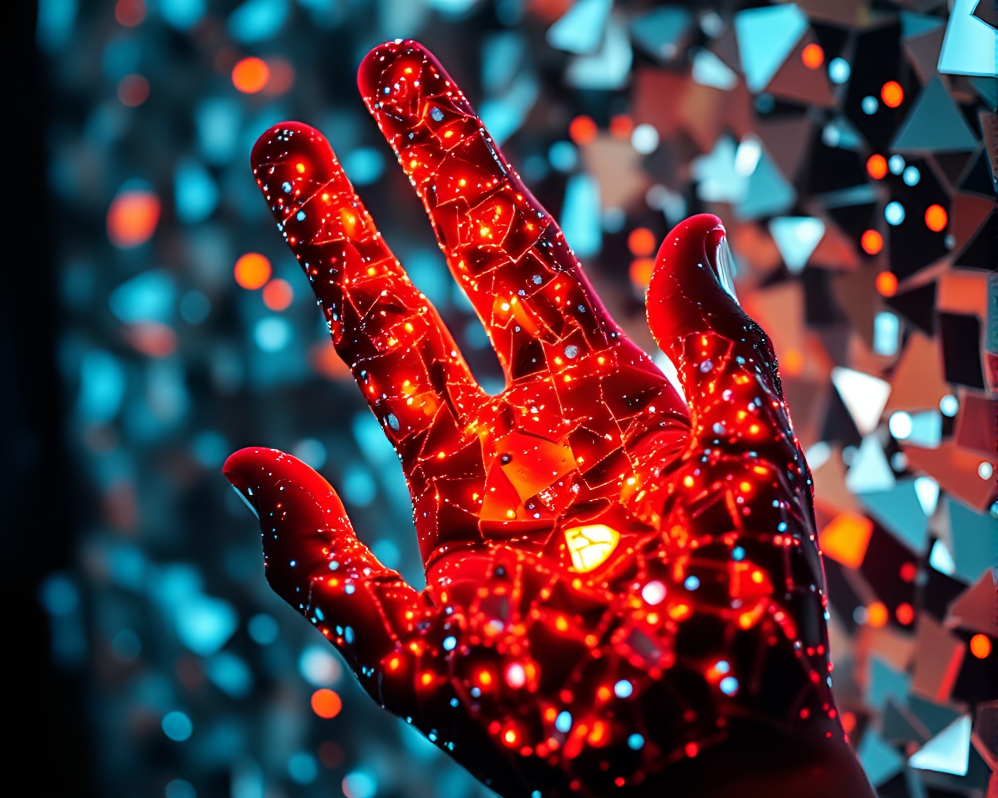 Futuristic Cybernetic Hand Mosaic Fragments Composition – free AI stock image