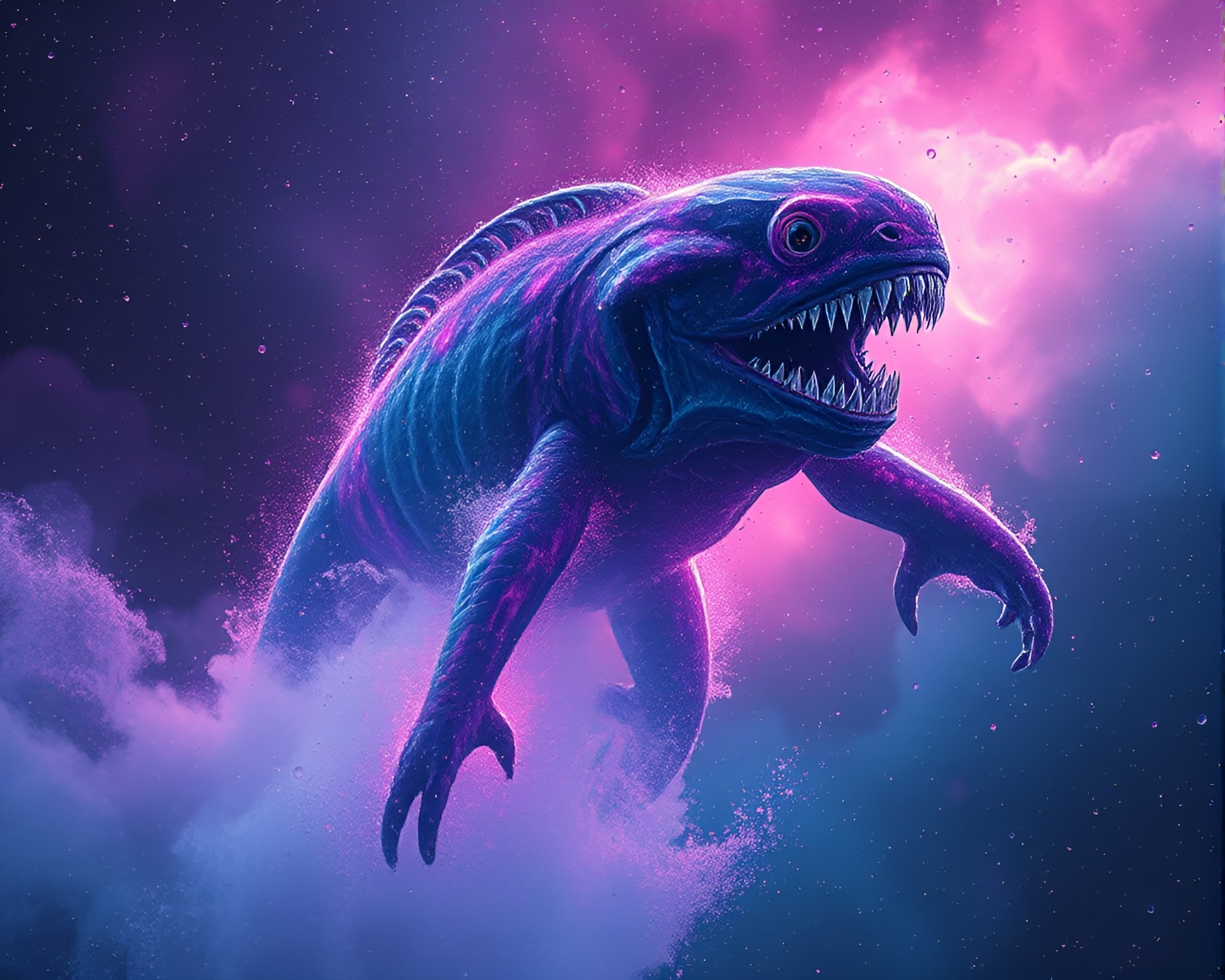 Leviathan’s Synthwave Cosmic Droplet Dance – free AI stock image