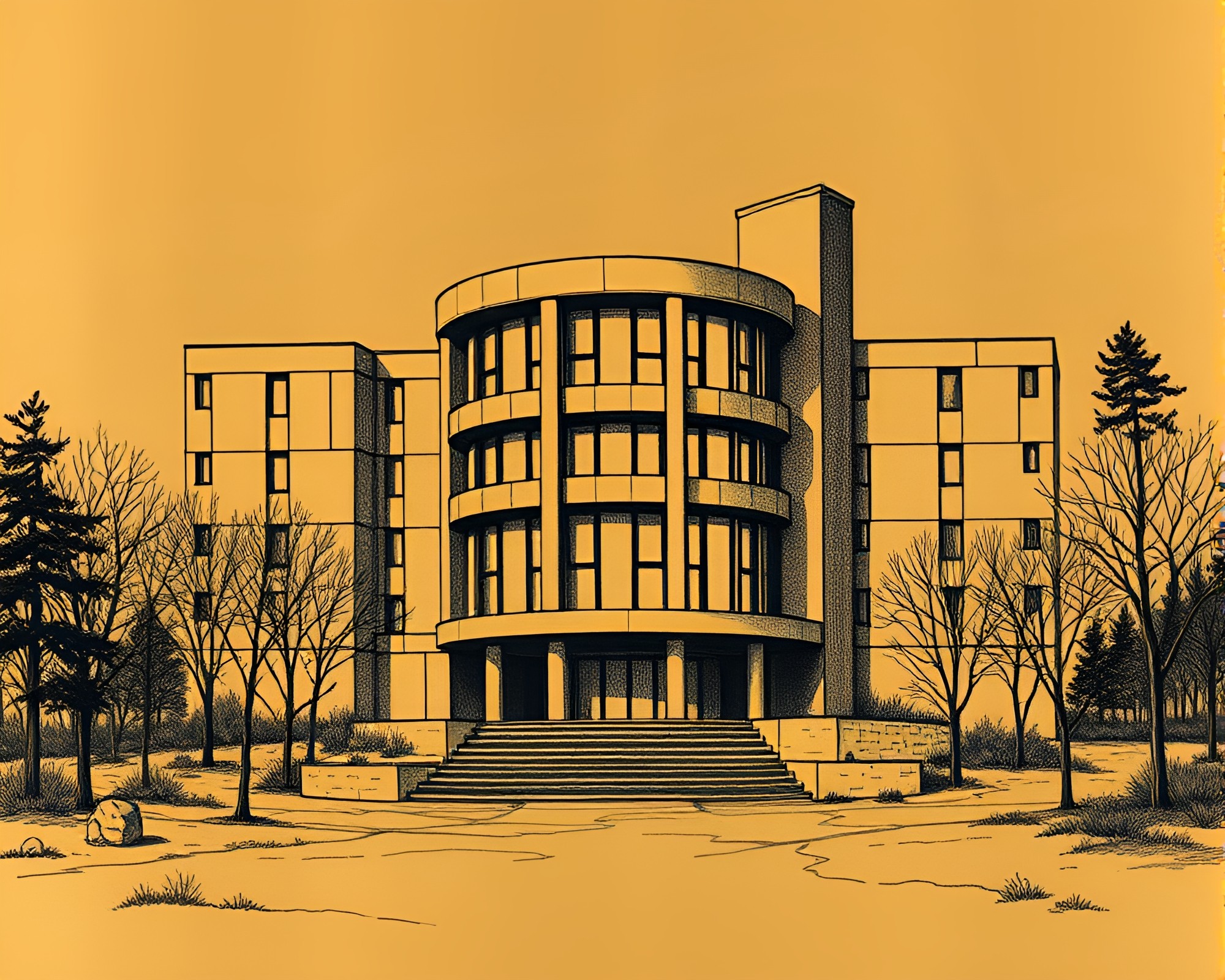 Bronze Sheen Brutalist Landscape Etching – free AI stock image